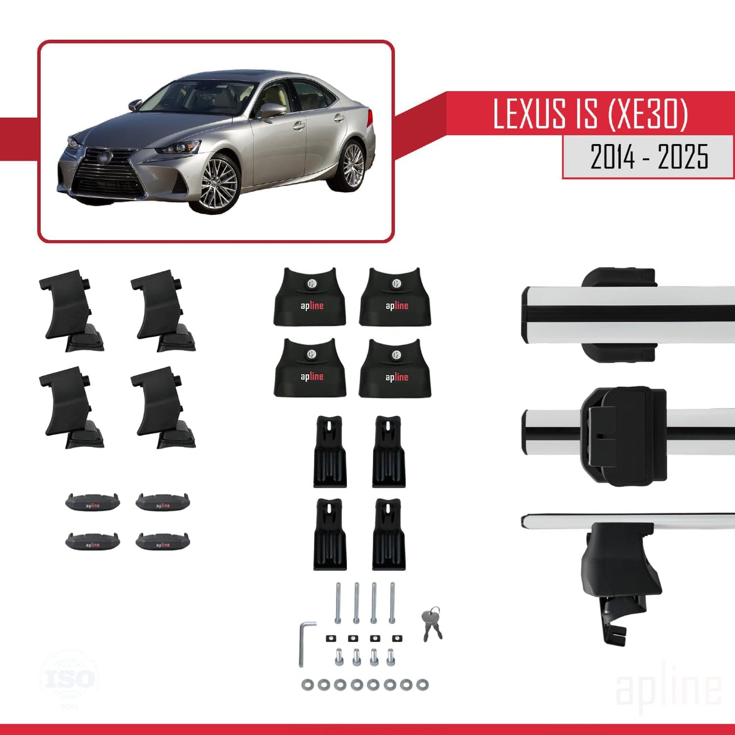 Compatible with Lexus is 3 (XE30) 2014-2025 ACE-4 Car Roof Rack Cross Bar Grey Aluminium 2 Bars