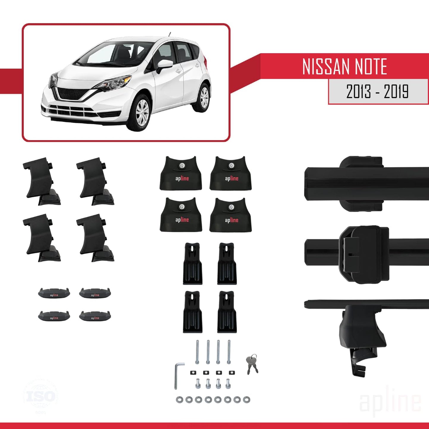 Compatible with Nissan Note 2 (E12) 2013-2019 ACE-4 Car Roof Rack Cross Bar Black Aluminium 2 Bars