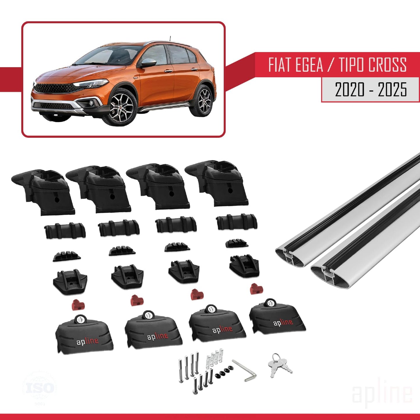 Compatible with Fiat Egea Cross 2020-2025 ACE-2 Car Roof Rack Cross Bar Grey Aluminium 2 Bars