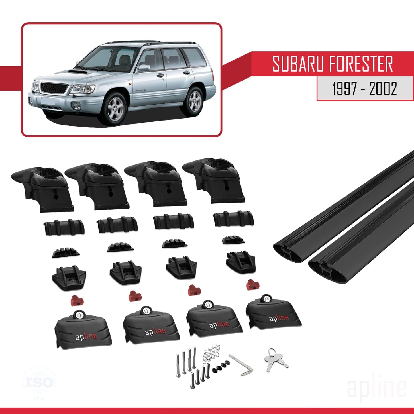 Compatible with Subaru Forester (SF) 1997-2002 ACE-2 Car Roof Rack Cross Bar Black Aluminium 2 Bars