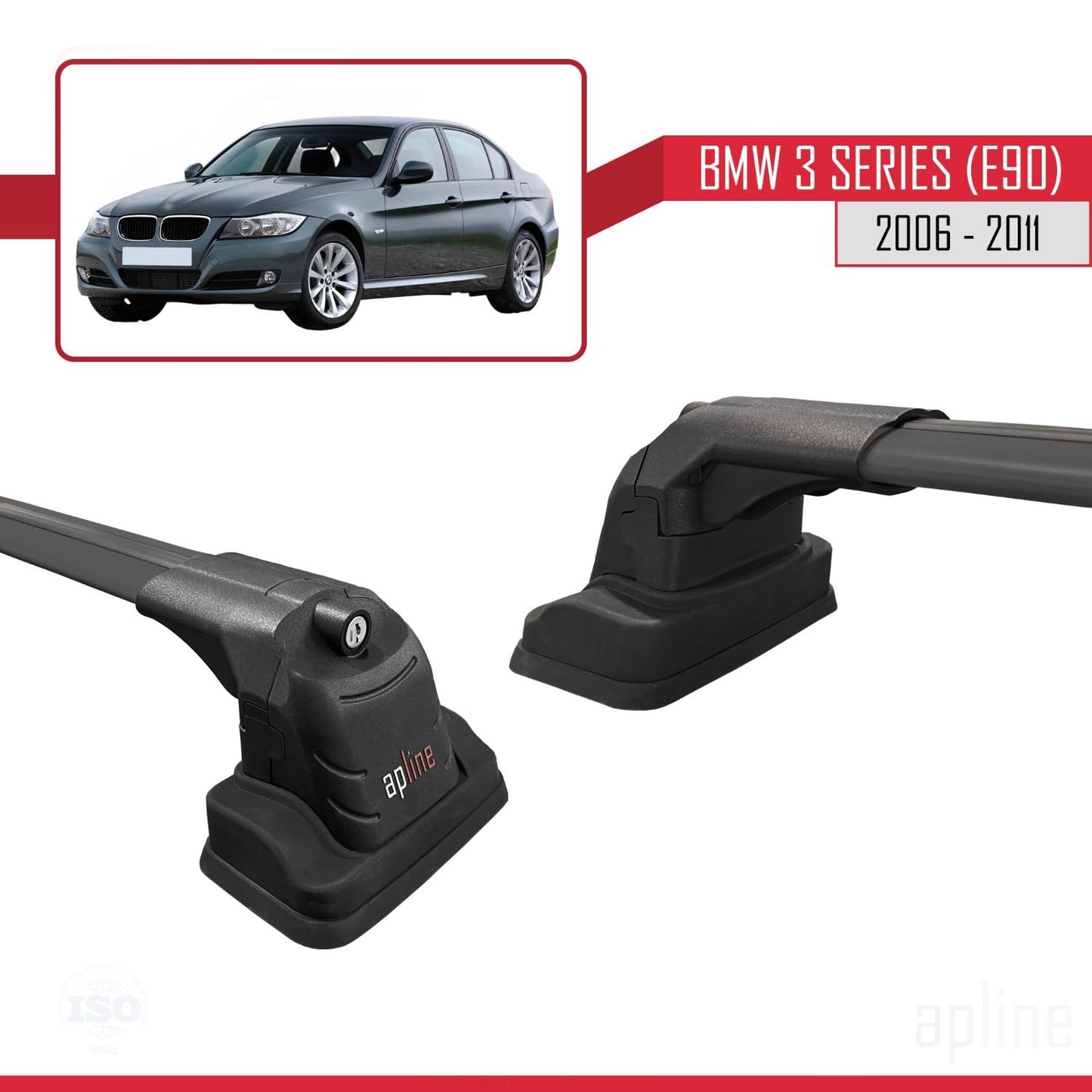 Compatible with BMW 3 Series (E90) 2006-2011 ACE-3 Car Roof Rack Cross Bar Black Aluminium 2 Bars