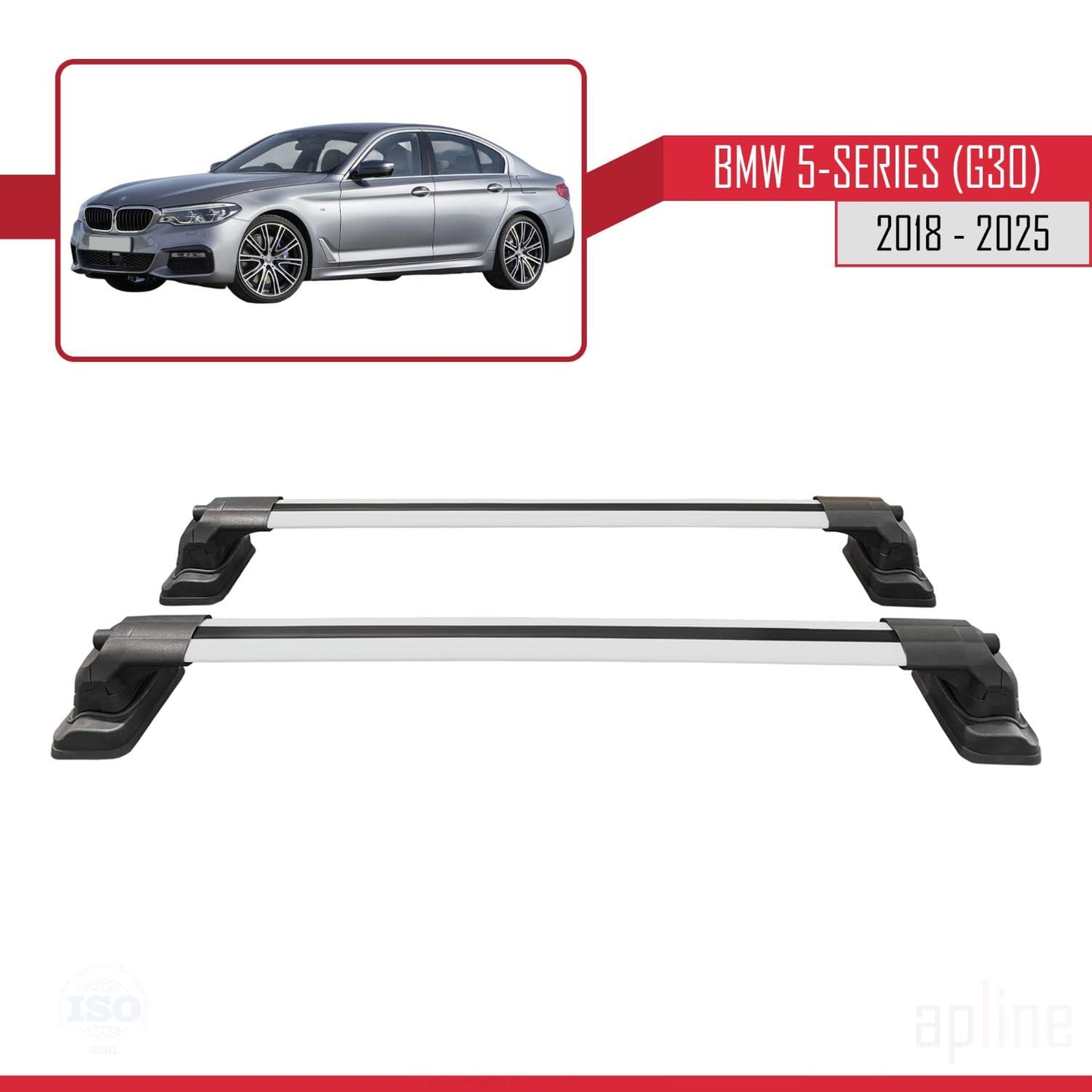 Compatible with BMW 5 Series (G30) 2018-2025 ACE-3 Car Roof Rack Cross Bar Grey Aluminium 2 Bars