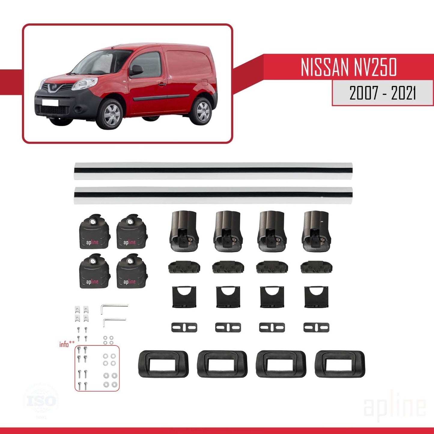 Compatible with Nissan NV250 2007-2021 ACE-3 Car Roof Rack Cross Bar Grey Aluminium 2 Bars