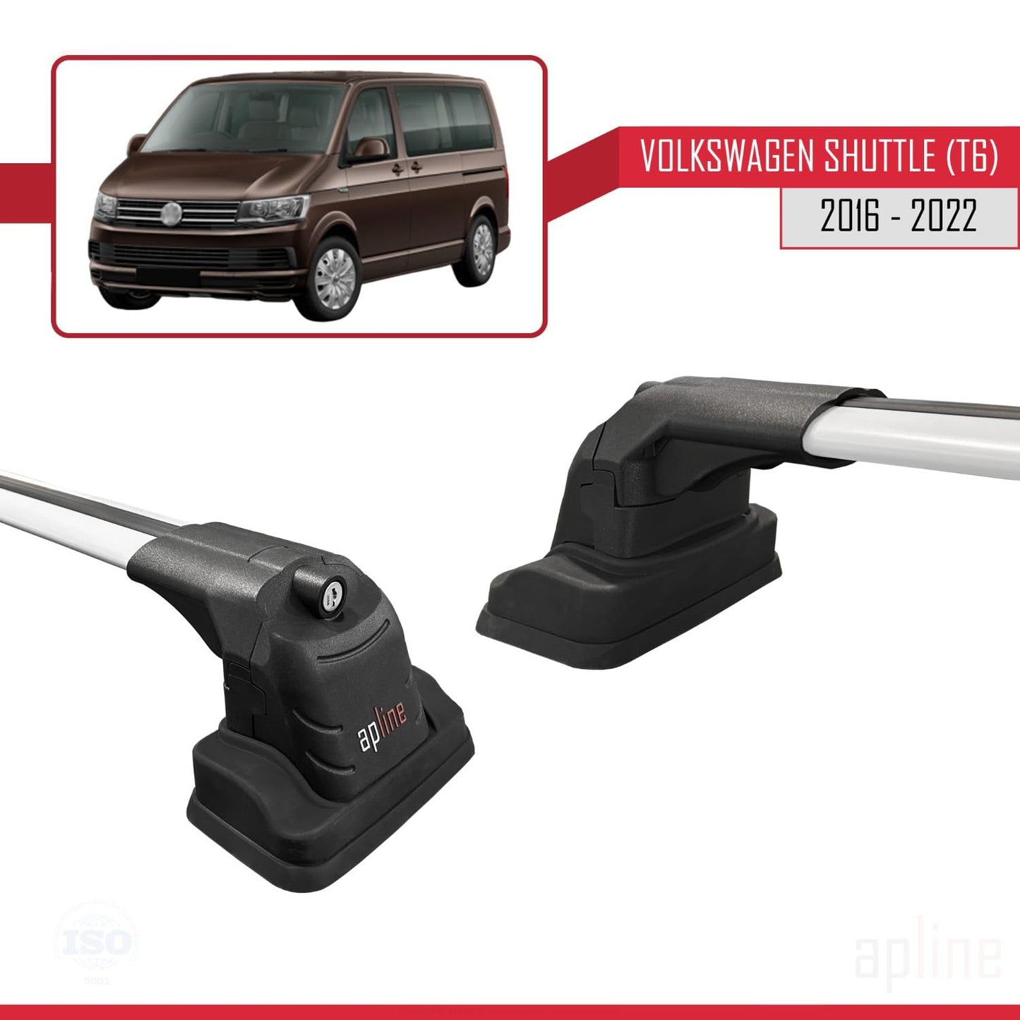 Compatible with Volkswagen Shuttle (T6) 2016-2022 ACE-3 Car Roof Rack Cross Bar Grey Aluminium 2 Bars