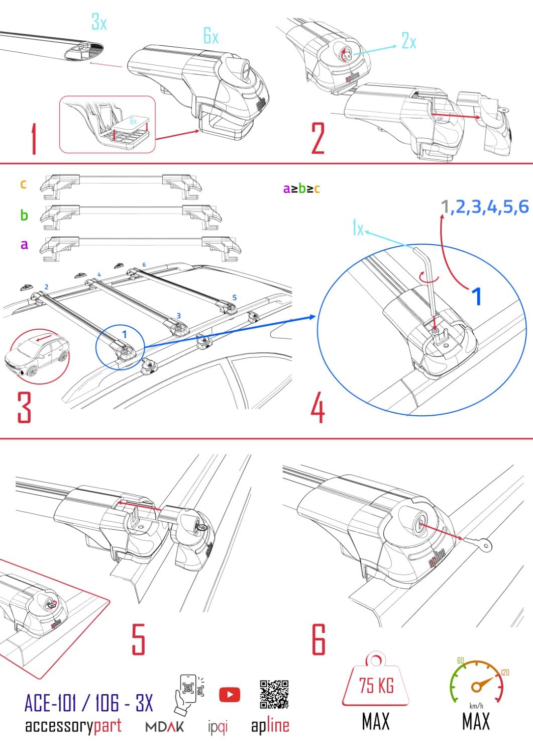 Compatible with Honda Passport 2019-2024 ACE-1 Car Roof Rack Cross Bar Black Aluminium 3 Bars