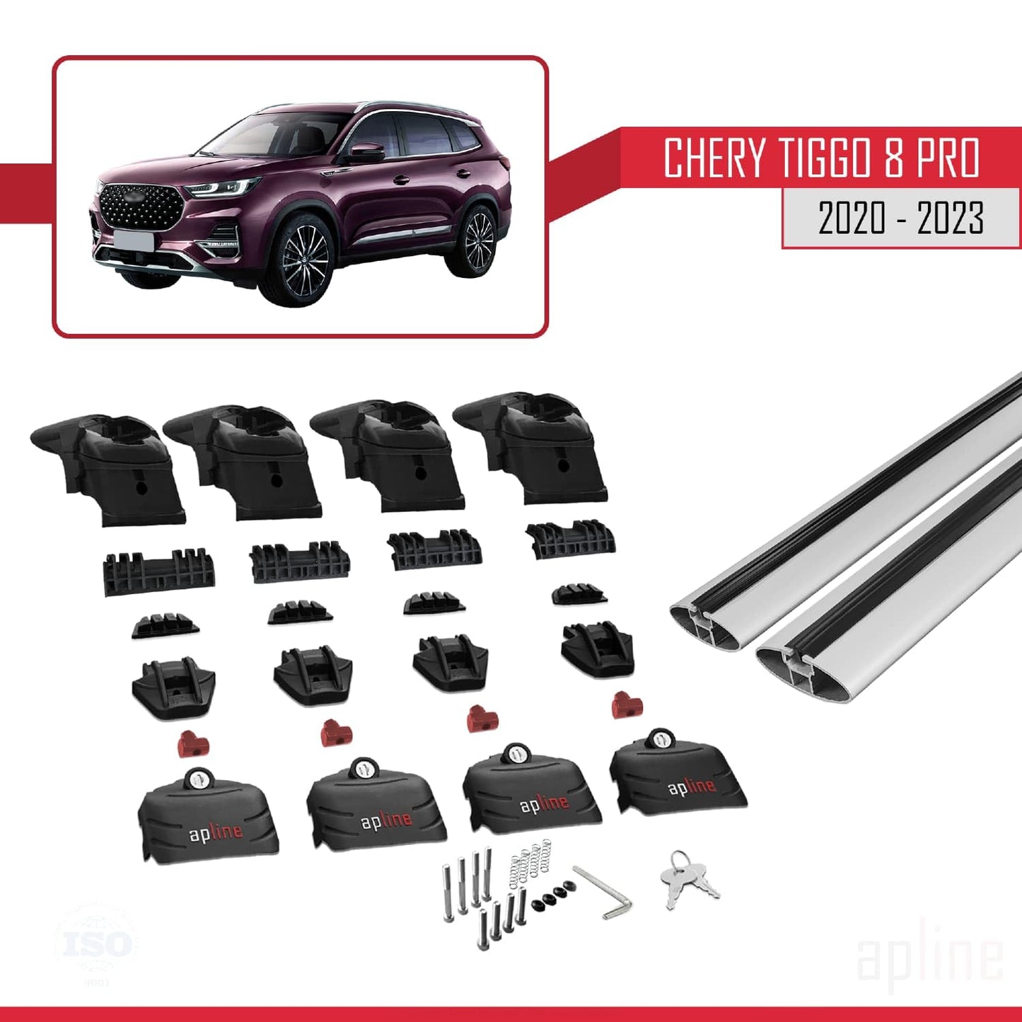 Compatible with Chery Tiggo 8 Pro 2020-2024 ACE-2 Car Roof Rack Cross Bar Grey Aluminium 2 Bars