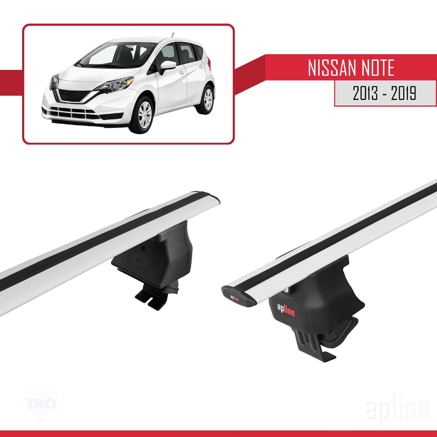 Compatible with Nissan Note 2 (E12) 2013-2019 ACE-4 Car Roof Rack Cross Bar Grey Aluminium 2 Bars