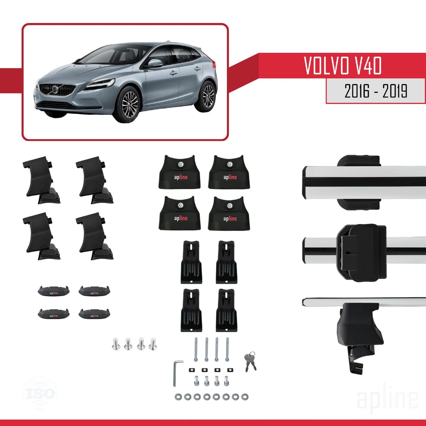 Compatible with Volvo V40 Post-Facelift 2016-2019 ACE-4 Car Roof Rack Cross Bar Grey Aluminium 2 Bars