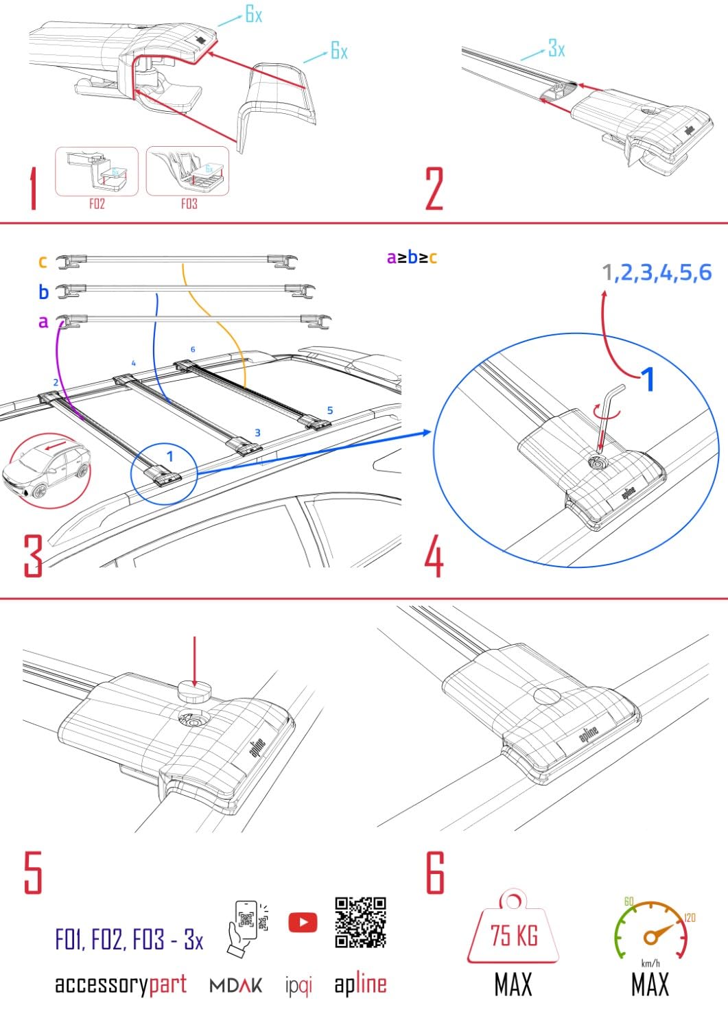 Compatible with Honda CR-V 1997-2001 Fly Model Car Roof Rack Cross Bar Grey Aluminium 3 Bars