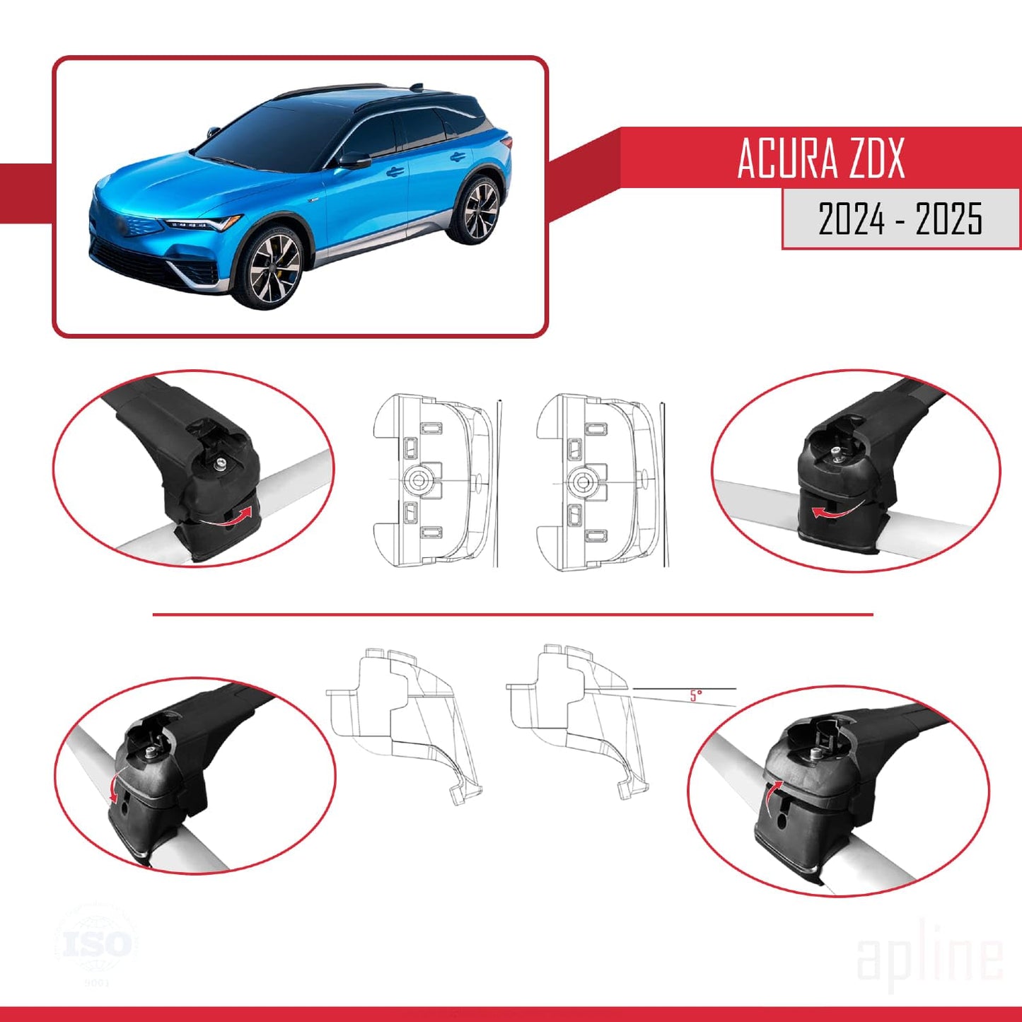 Compatible with Audi Acura ZDX 2024-2025 ACE-2 Car Roof Rack Cross Bar Black Aluminium 2 Bars