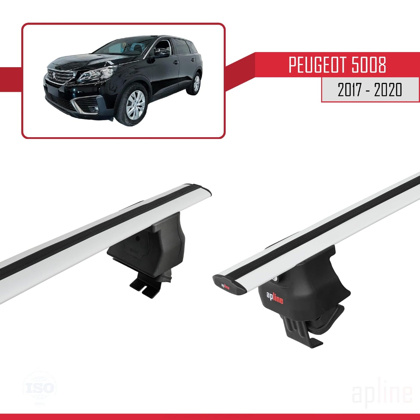 Compatible with Peugeot 5008 II (P87) Pre-Facelift 2017-2020 ACE-4 Car Roof Rack Cross Bar Grey Aluminium 2 Bars