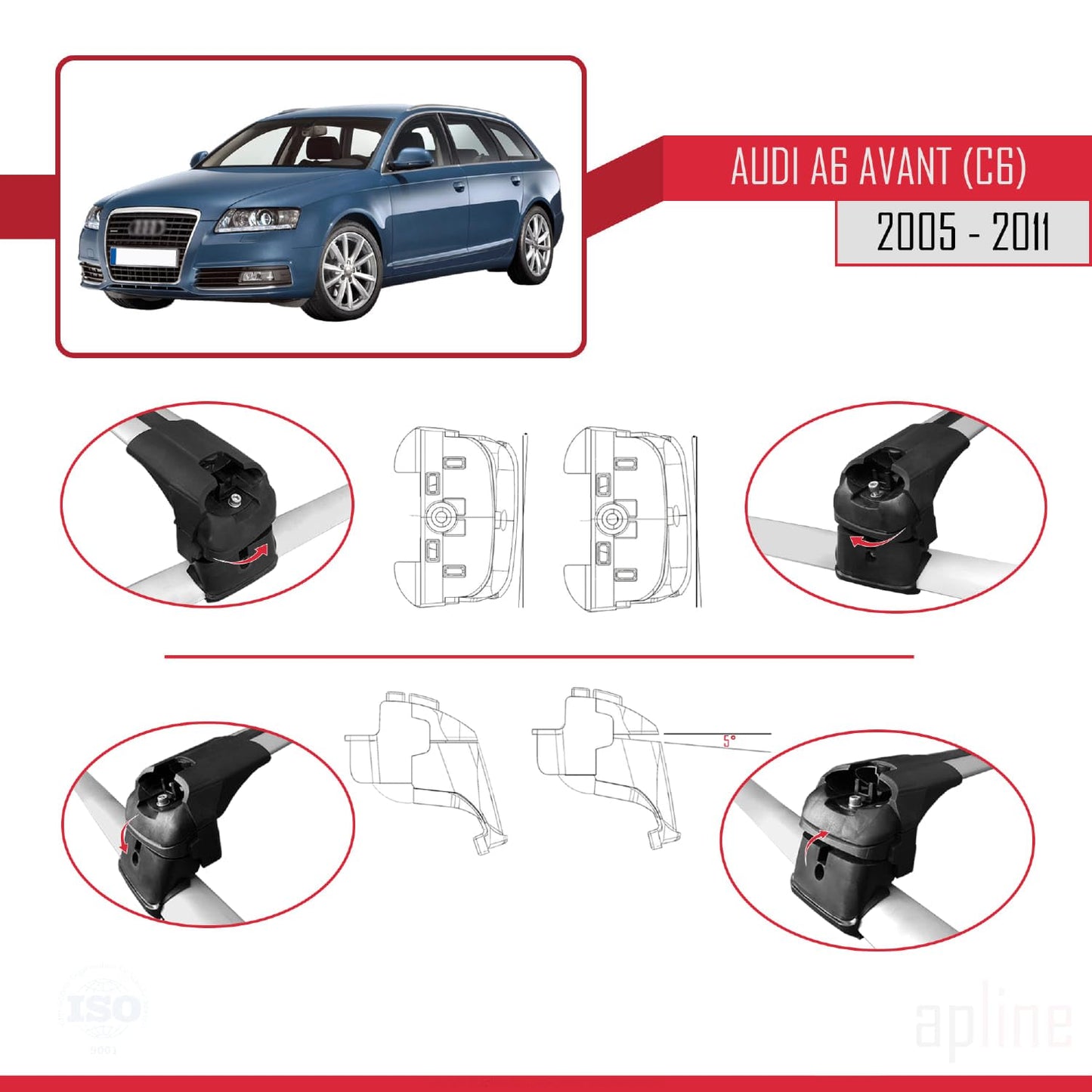 Compatible with Audi A6 (C6) Avant 2005-2011 ACE-2 Car Roof Rack Cross Bar Grey Aluminium 2 Bars