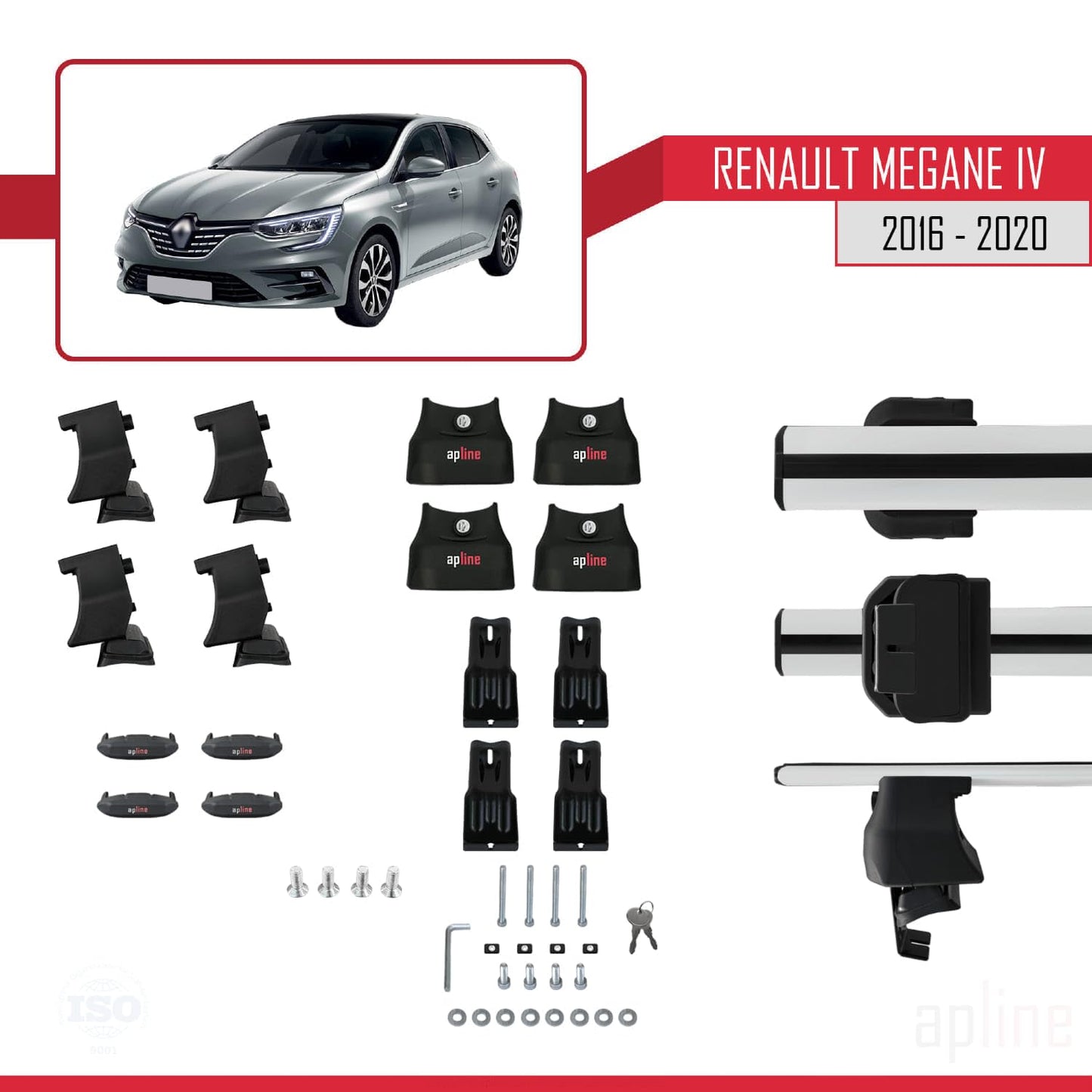 Compatible with Renault Megane 4 (BFB) Pre-Facelift 2016-2020 ACE-4 Car Roof Rack Cross Bar Grey Aluminium 2 Bars