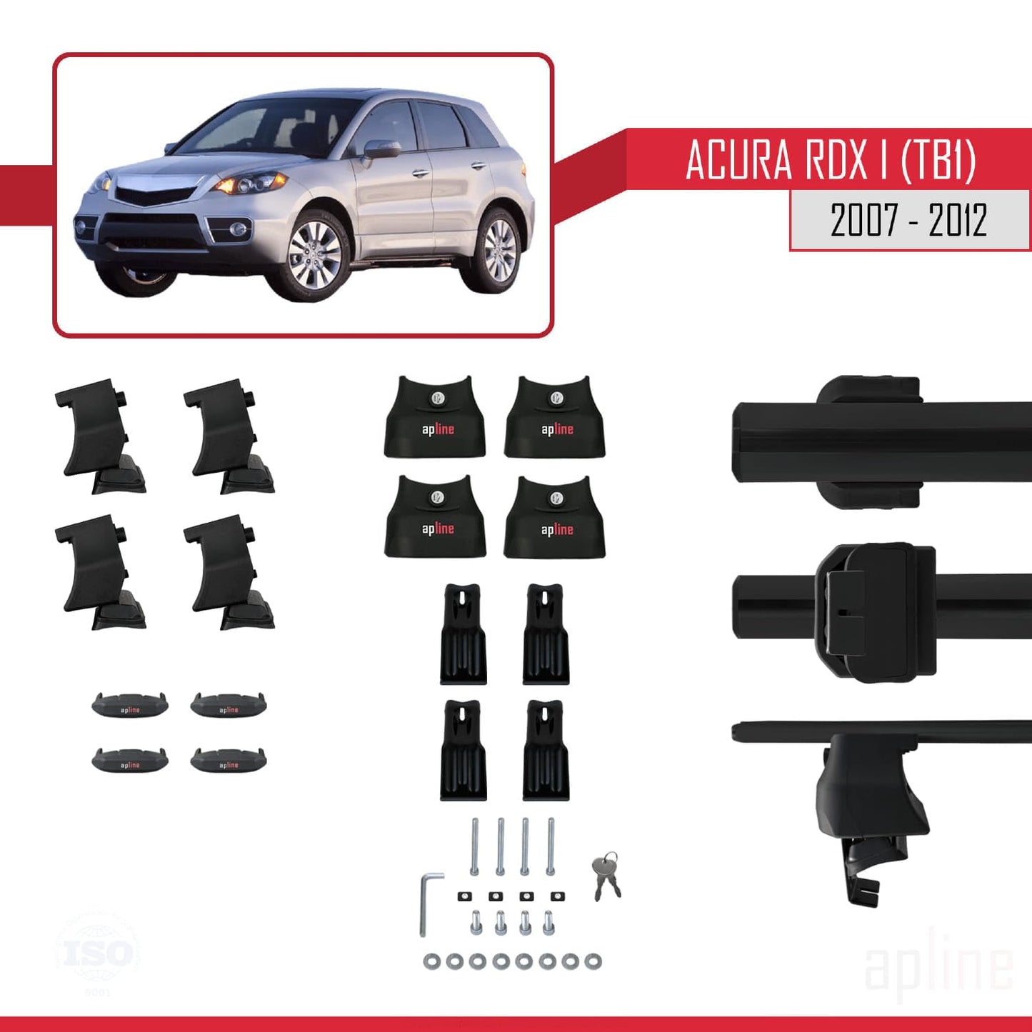 Compatible with Acura RDX (TB1/2) 2007-2012 ACE-4 Car Roof Rack Cross Bar Black Aluminium 2 Bars