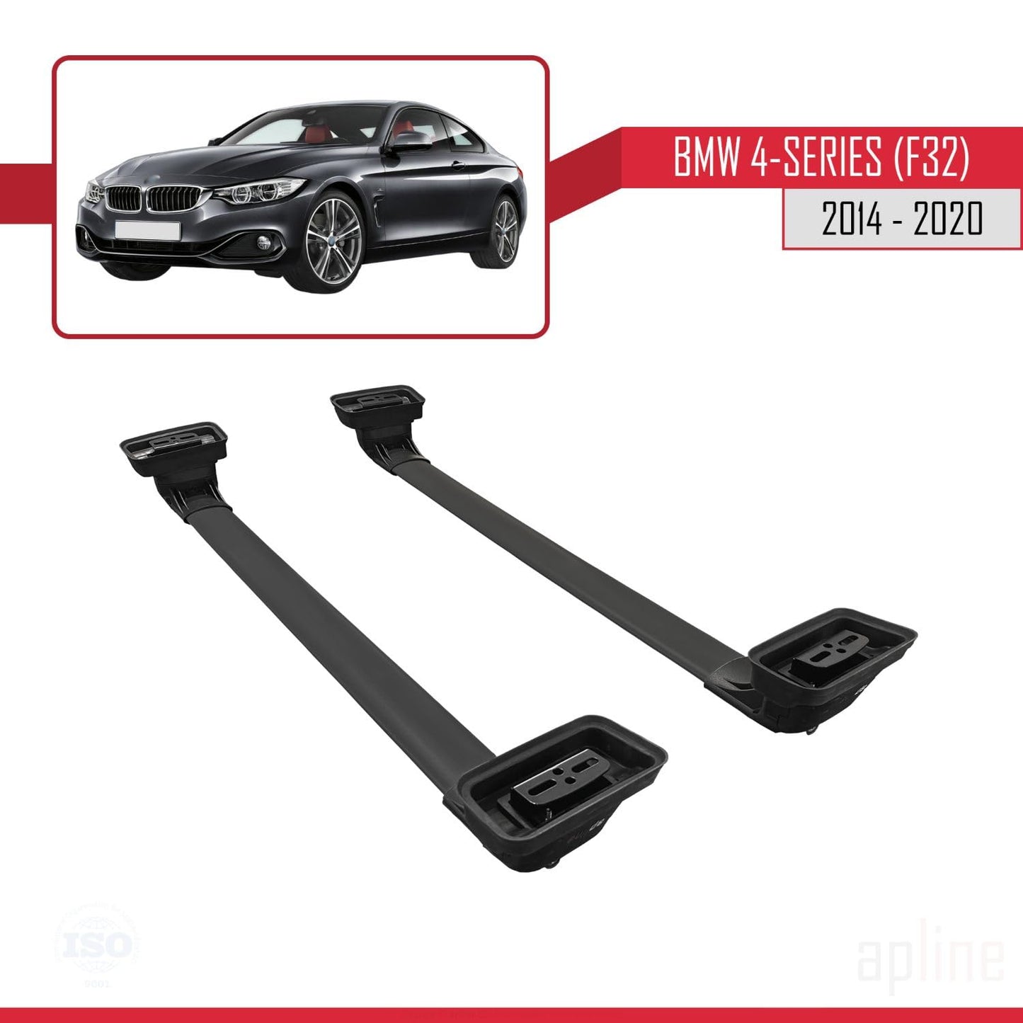 Compatible with BMW 4 Series (F32) 2014-2020 ACE-3 Car Roof Rack Cross Bar Black Aluminium 2 Bars