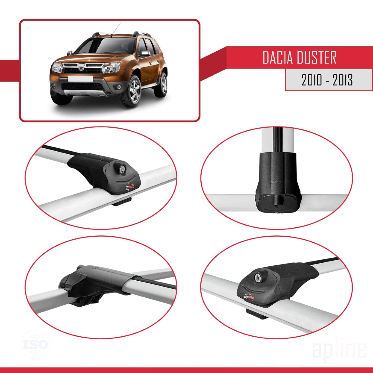Compatible with Dacia Duster (HS) Pre-Facelift 2010-2013 ACE-1 Car Roof Rack Cross Bar Grey Aluminium 2 Bars