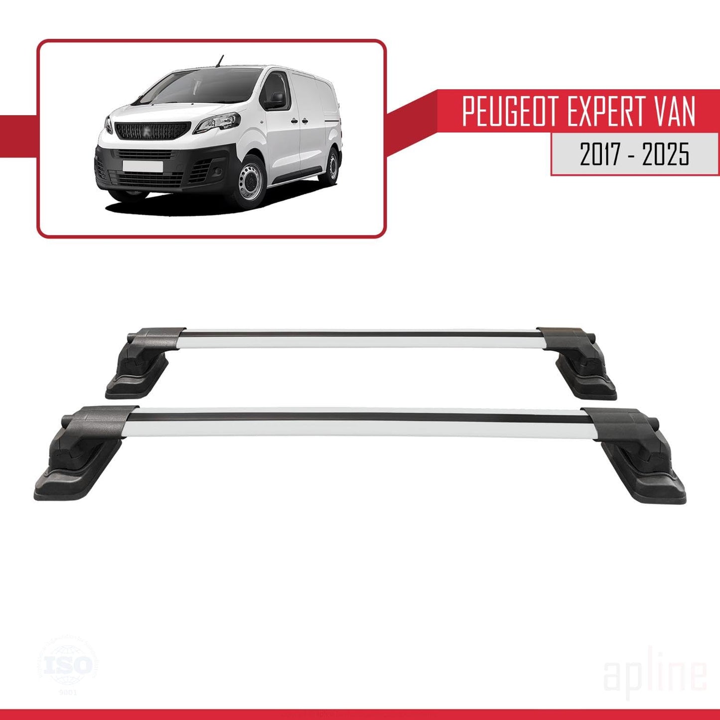 Compatible with Peugeot Expert Van 2017-2025 ACE-3 Car Roof Rack Cross Bar Grey Aluminium 2 Bars