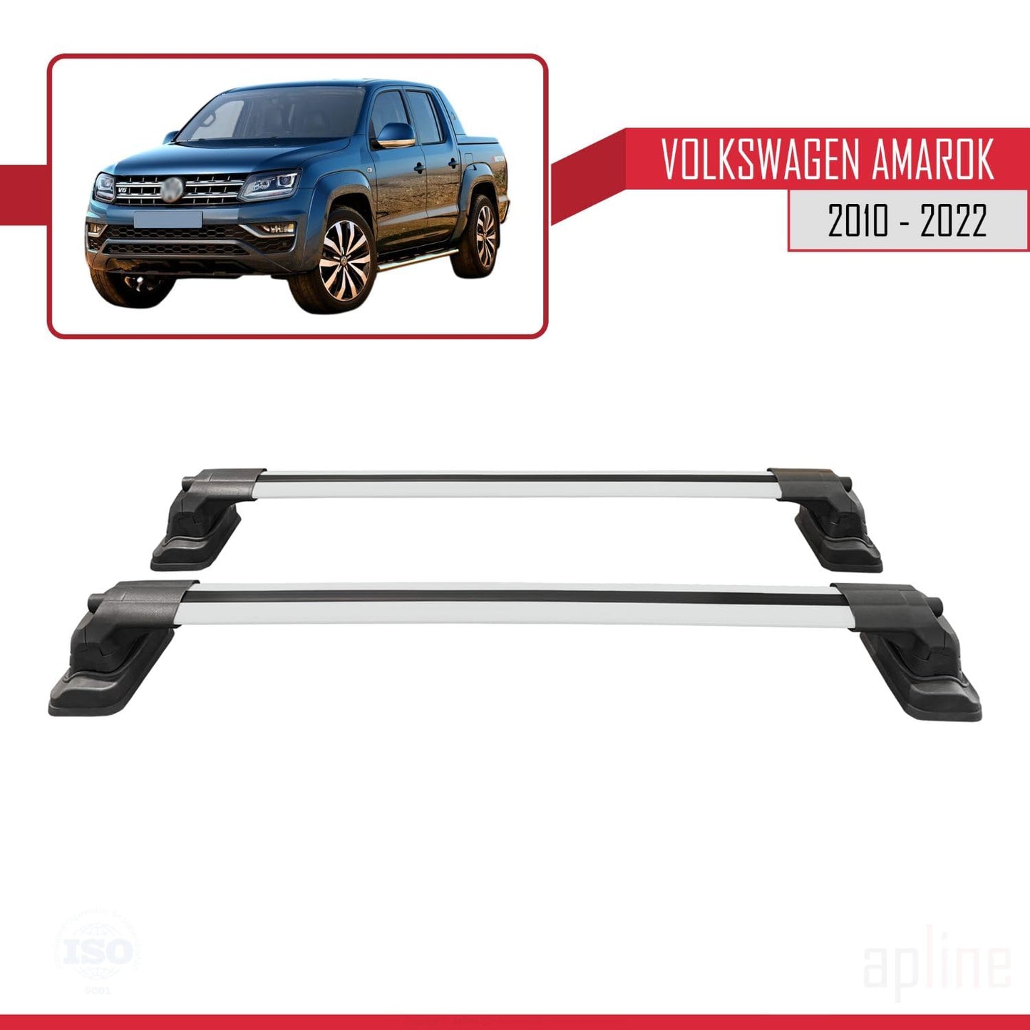 Compatible with Volkswagen Amarok 2010-2022 ACE-3 Car Roof Rack Cross Bar Grey Aluminium 2 Bars
