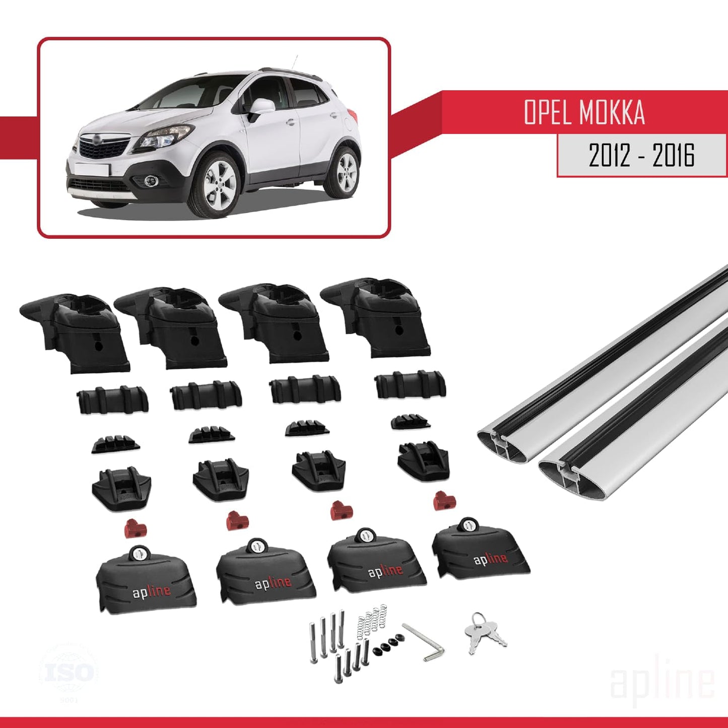 Compatible with Opel Mokka A (J13) 2012-2016 ACE-2 Car Roof Rack Cross Bar Grey Aluminium 2 Bars