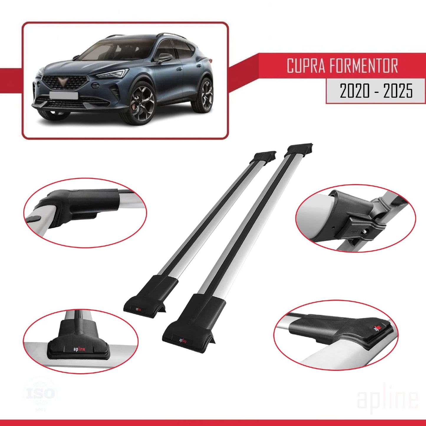 Compatible with Cupra Formentor 2020-2025 Fly Model Car Roof Rack Cross Bar Grey Aluminium 2 Bars