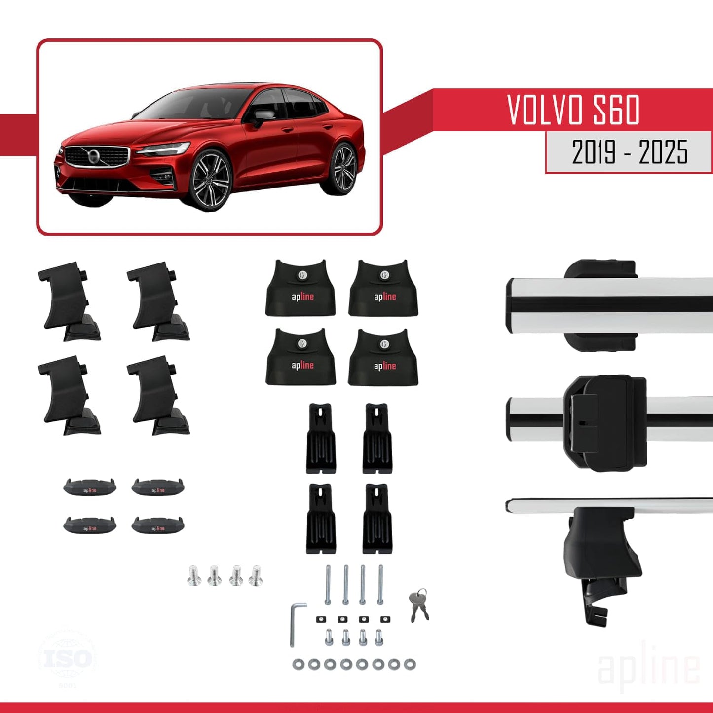 Compatible with Volvo S60 III 2019-2025 ACE-4 Car Roof Rack Cross Bar Grey Aluminium 2 Bars