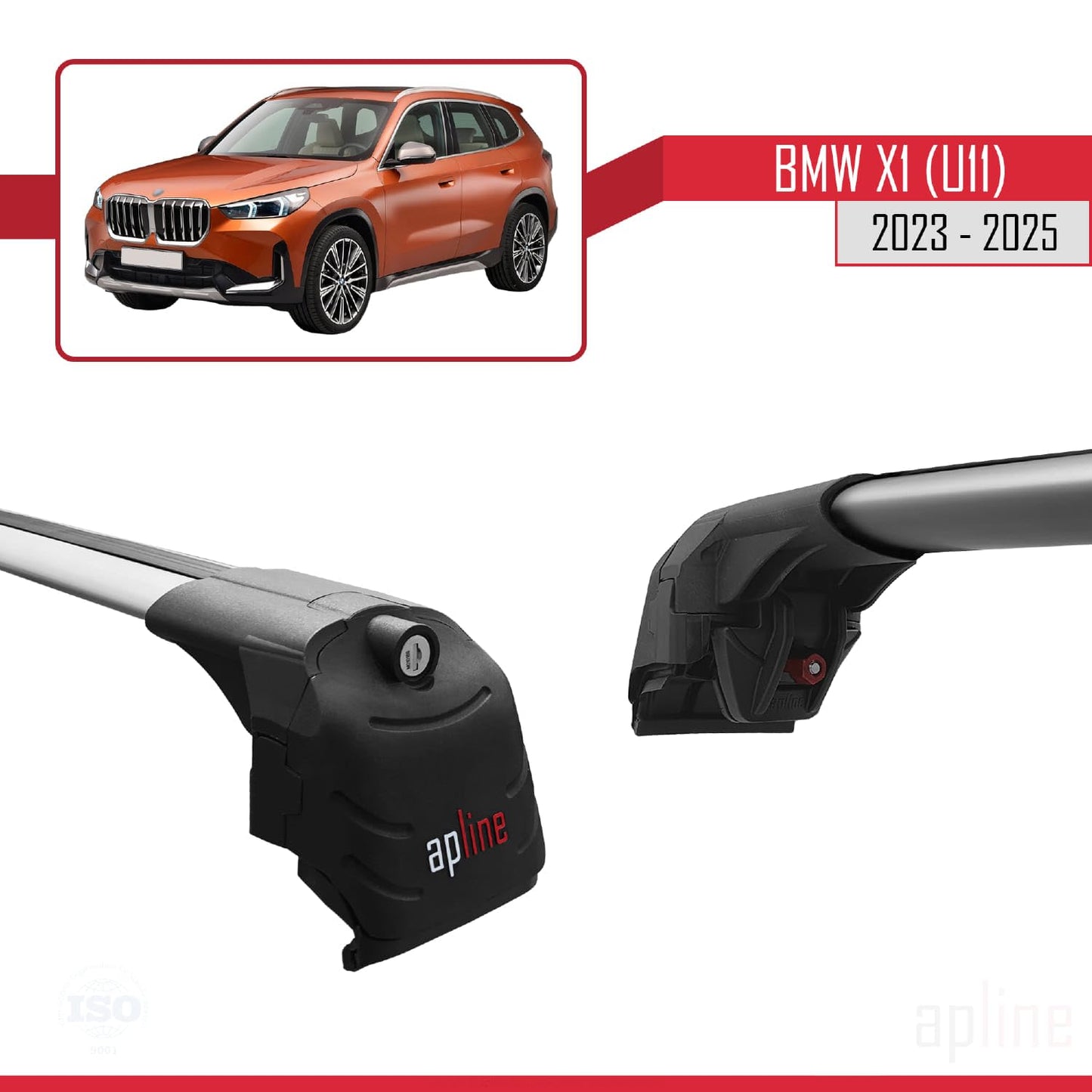 Compatible with BMW X1 (U11) 2023-2025 ACE-2 Car Roof Rack Cross Bar Grey Aluminium 2 Bars