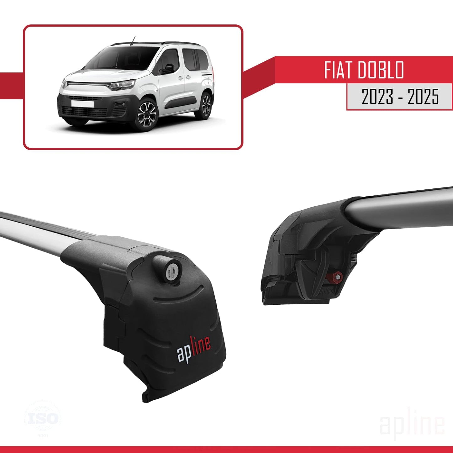 Compatible with Fiat Doblo 3 2023-2025 ACE-2 Car Roof Rack Cross Bar Grey Aluminium 2 Bars
