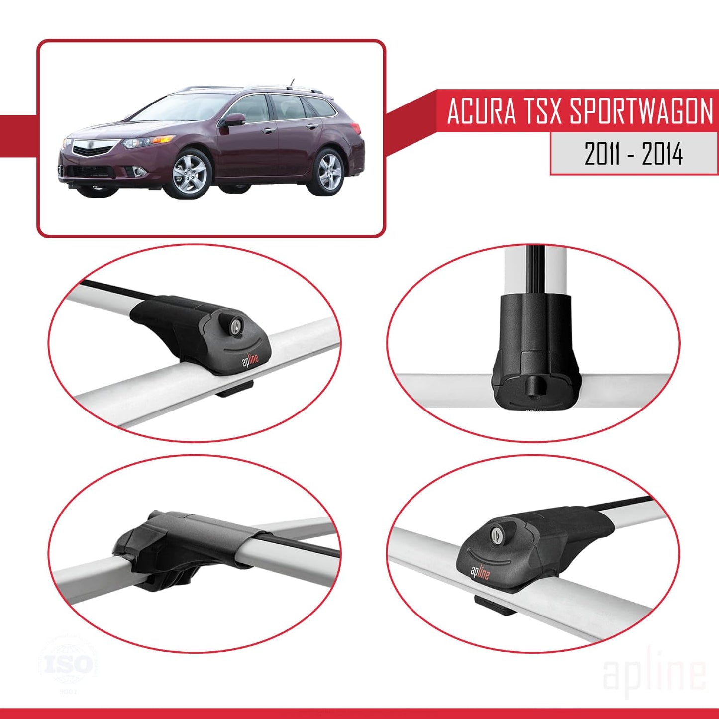 Compatible with Acura TSX Sportwagon 2011-2014 ACE-1 Car Roof Rack Cross Bar Grey Aluminium 3 Bars