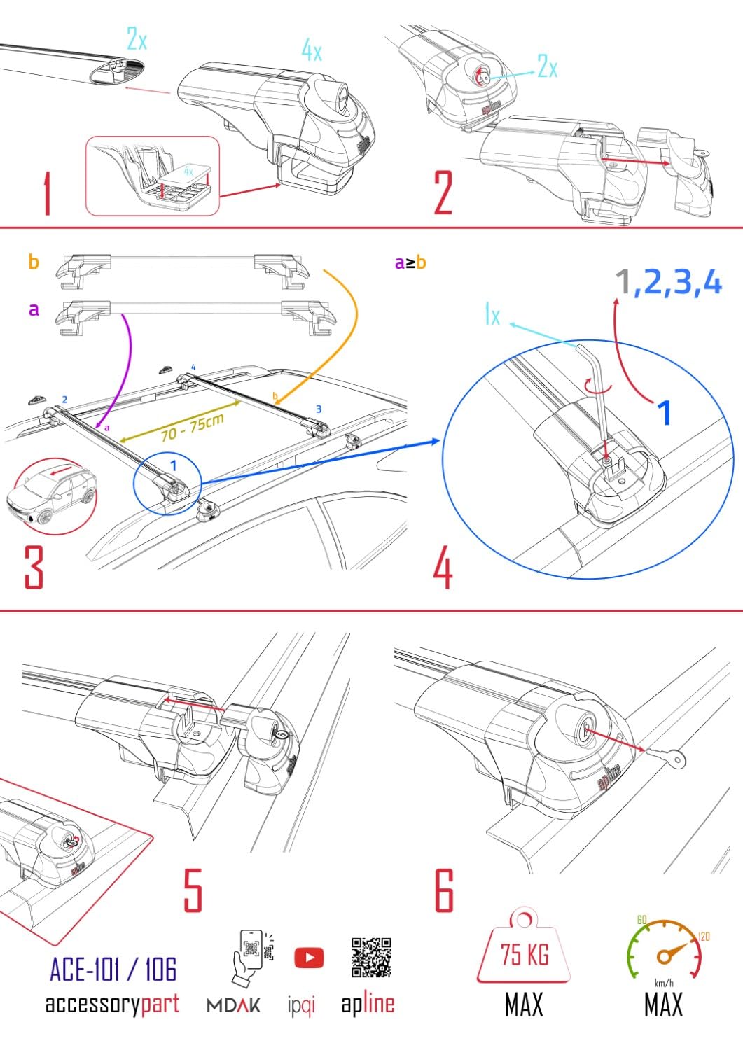 Compatible with Jeep Renegade (BU) 2014-2025 ACE-1 Car Roof Rack Cross Bar Grey Aluminium 2 Bars