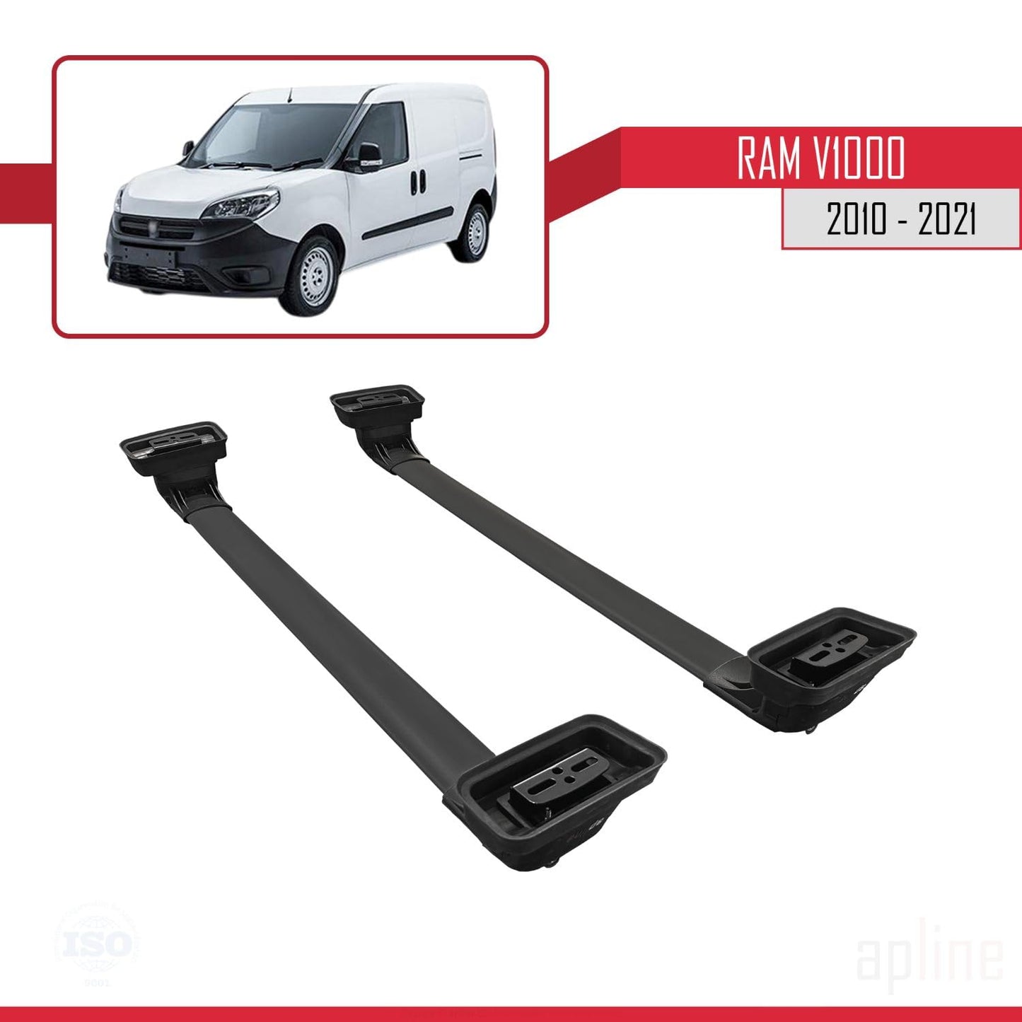 Compatible with Ram V1000 2010-2021 ACE-3 Car Roof Rack Cross Bar Black Aluminium 2 Bars