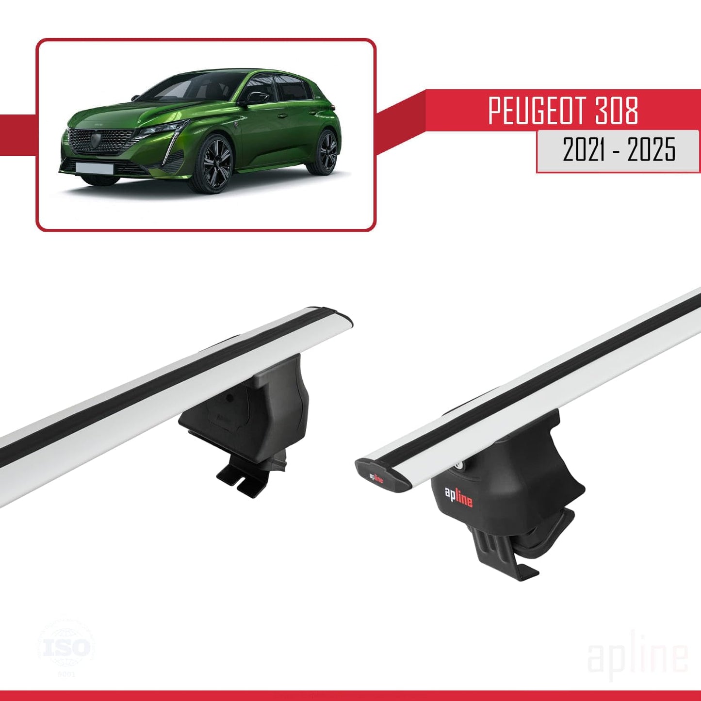 Compatible with Peugeot 308 III (P5) 2021-2025 ACE-4 Car Roof Rack Cross Bar Grey Aluminium 2 Bars