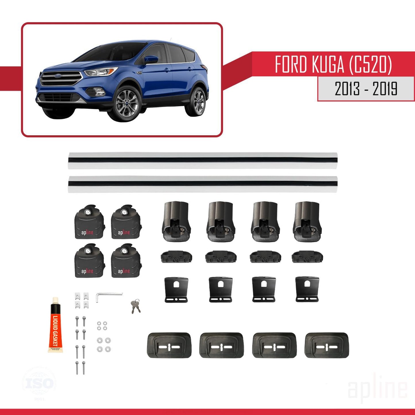 Compatible with Ford Kuga (C520) 2013-2019 ACE-3 Car Roof Rack Cross Bar Grey Aluminium 2 Bars