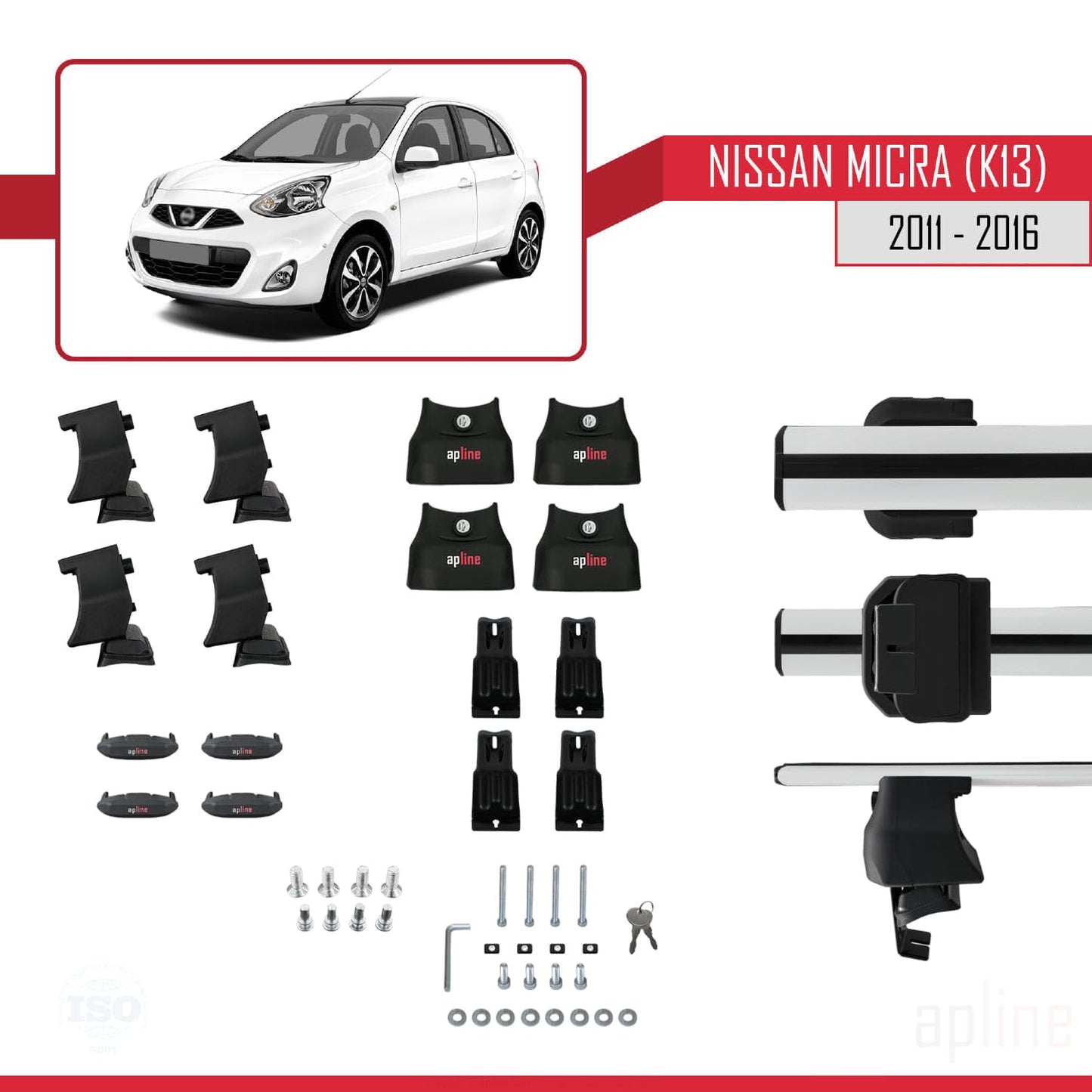 Compatible with Nissan Micra 4 (K14) 2011-2016 ACE-4 Car Roof Rack Cross Bar Grey Aluminium 2 Bars