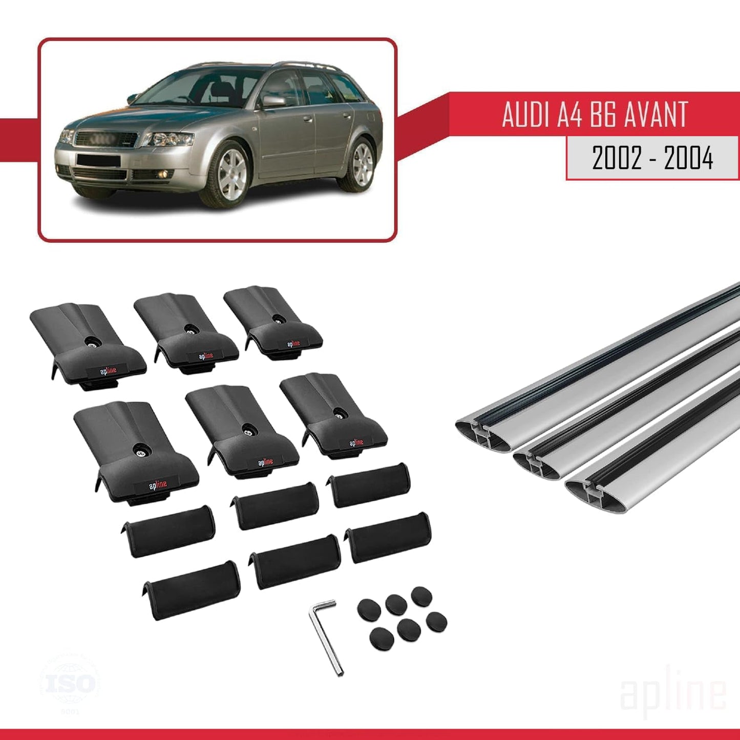 Compatible with Audi A4 (B6) Avant 2002-2004 Fly Model Car Roof Rack Cross Bar Grey Aluminium 3 Bars