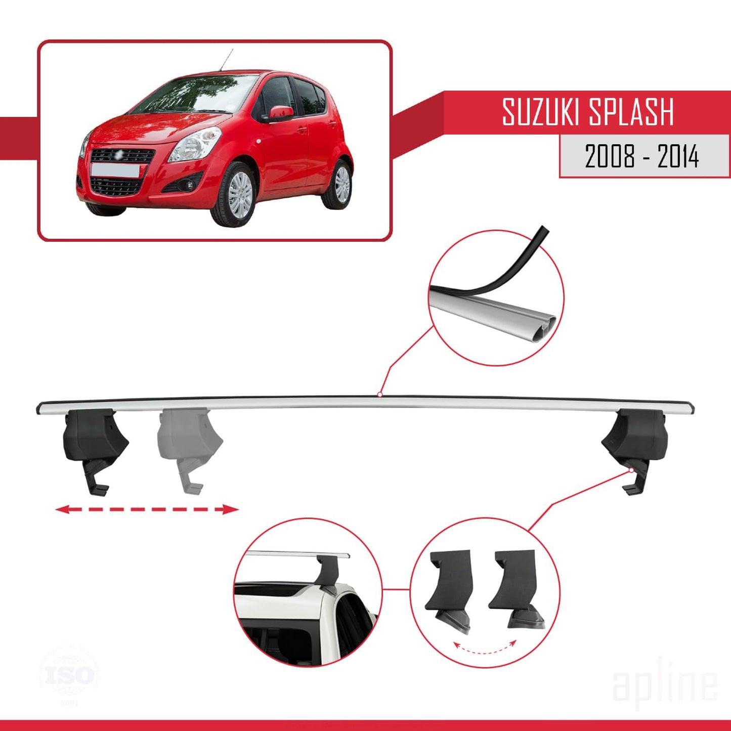 Compatible with Suzuki Splash 2008-2014 ACE-4 Car Roof Rack Cross Bar Grey Aluminium 2 Bars