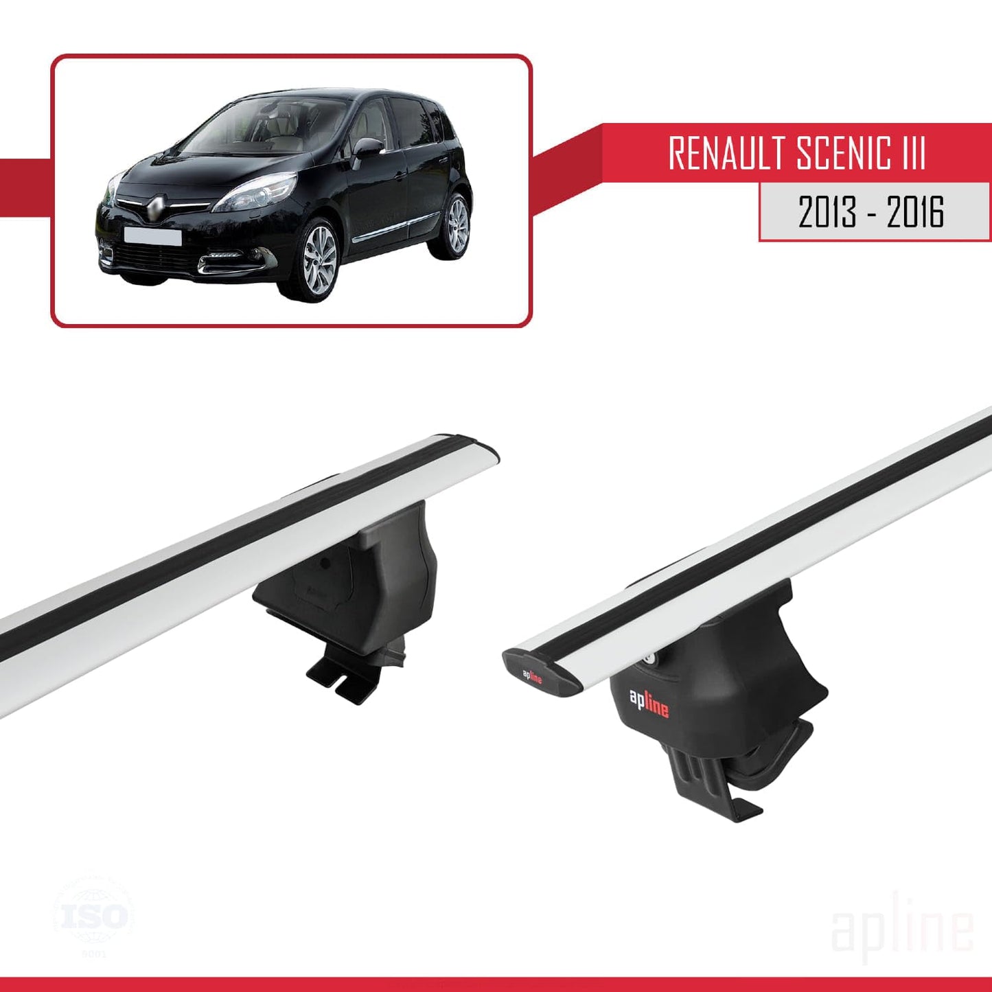 Compatible with Renault Scenic 3 2013-2016 ACE-4 Car Roof Rack Cross Bar Grey Aluminium 2 Bars