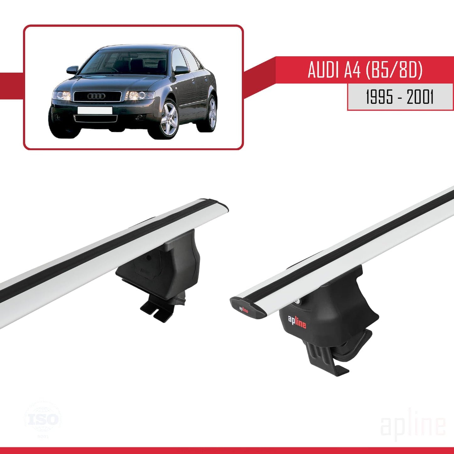 Compatible with Audi A4 (B5) 1995-2001 ACE-4 Car Roof Rack Cross Bar Grey Aluminium 2 Bars
