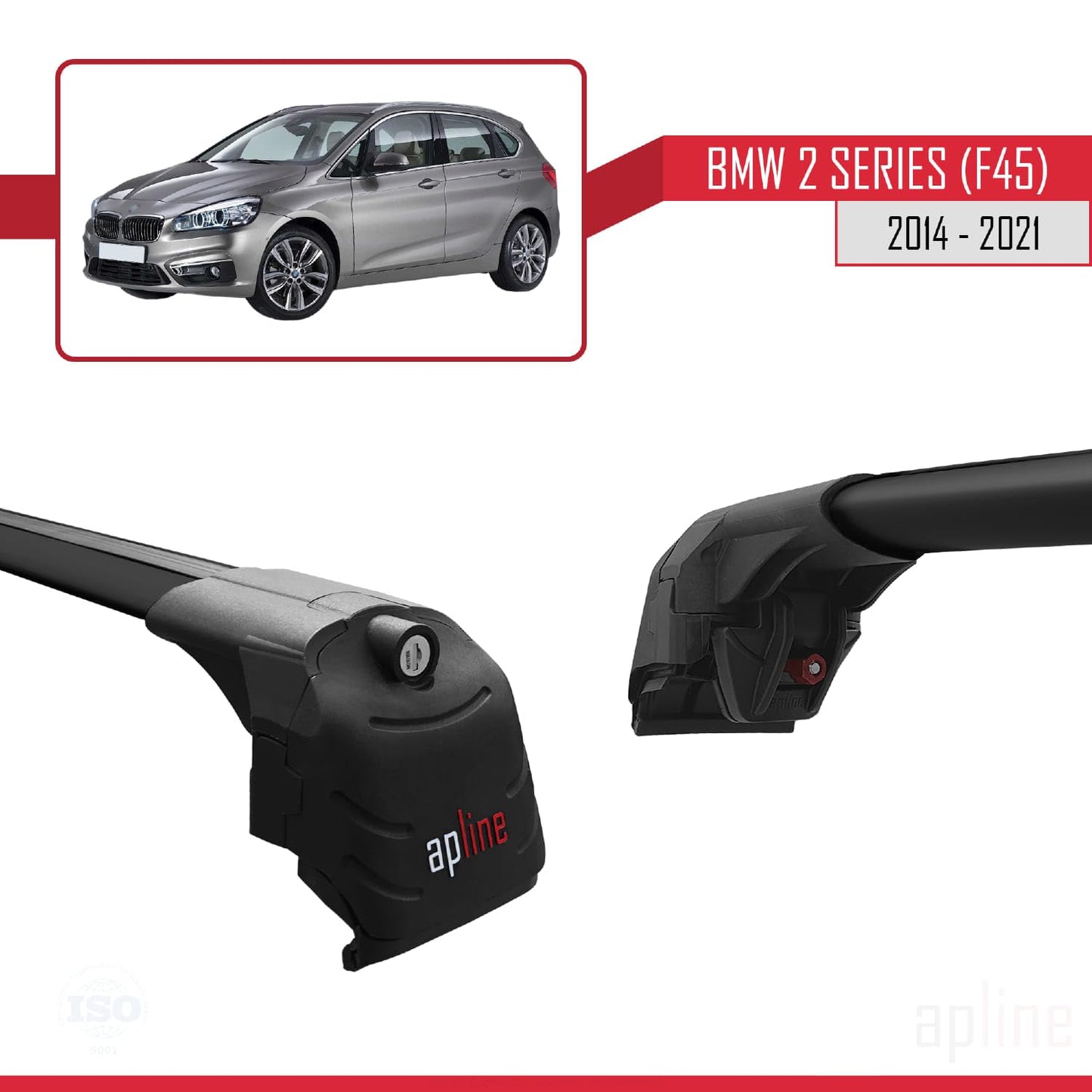 Compatible with BMW 2 Series (F45) Active Tourer 2014-2021 ACE-2 Car Roof Rack Cross Bar Black Aluminium 2 Bars