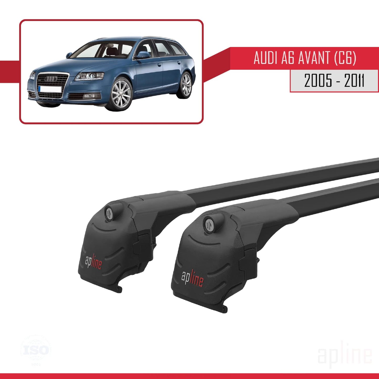 Compatible with Audi A6 (C6) Avant 2005-2011 ACE-2 Car Roof Rack Cross Bar Black Aluminium 2 Bars