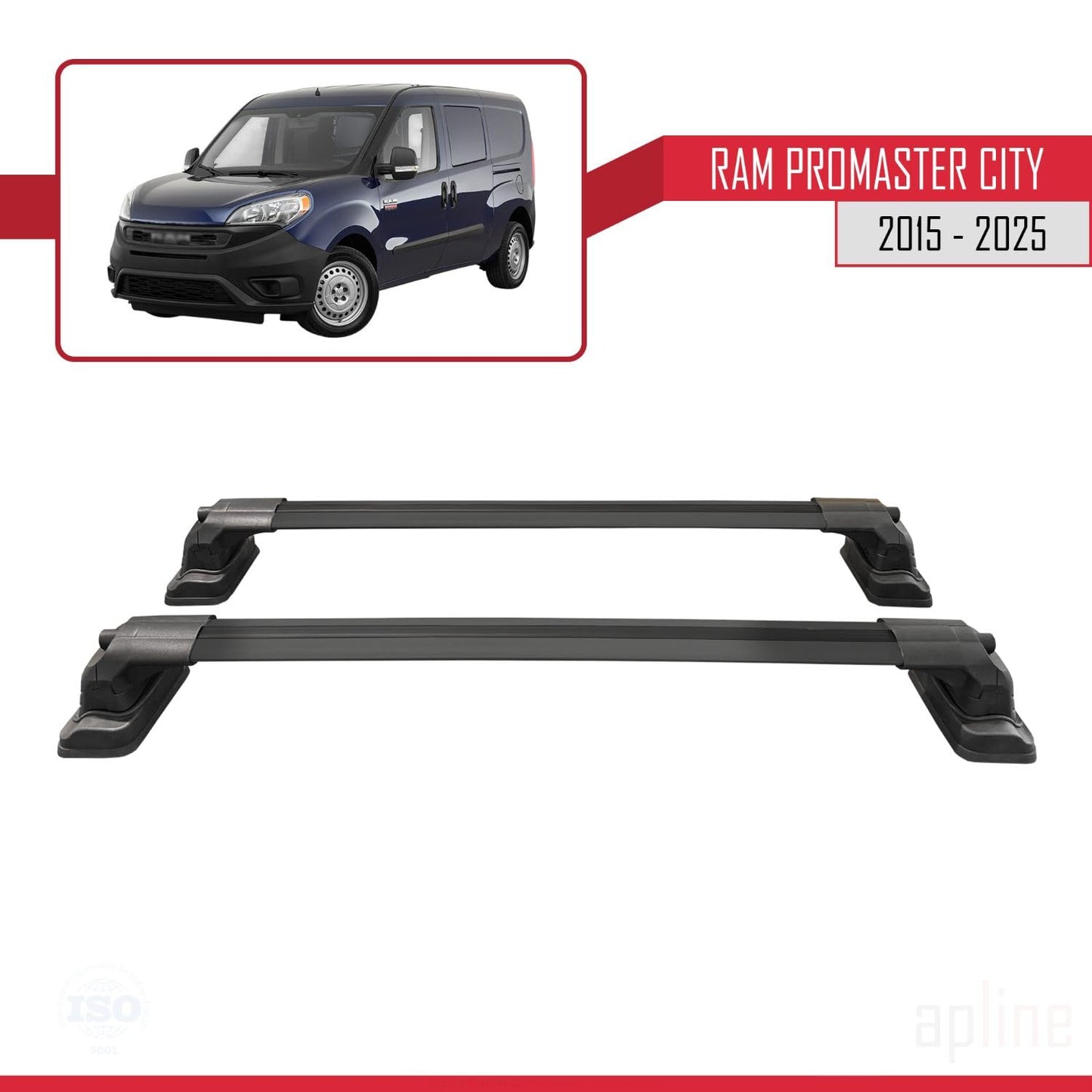 Compatible with Ram Promaster City 2015-2025 ACE-3 Car Roof Rack Cross Bar Black Aluminium 2 Bars