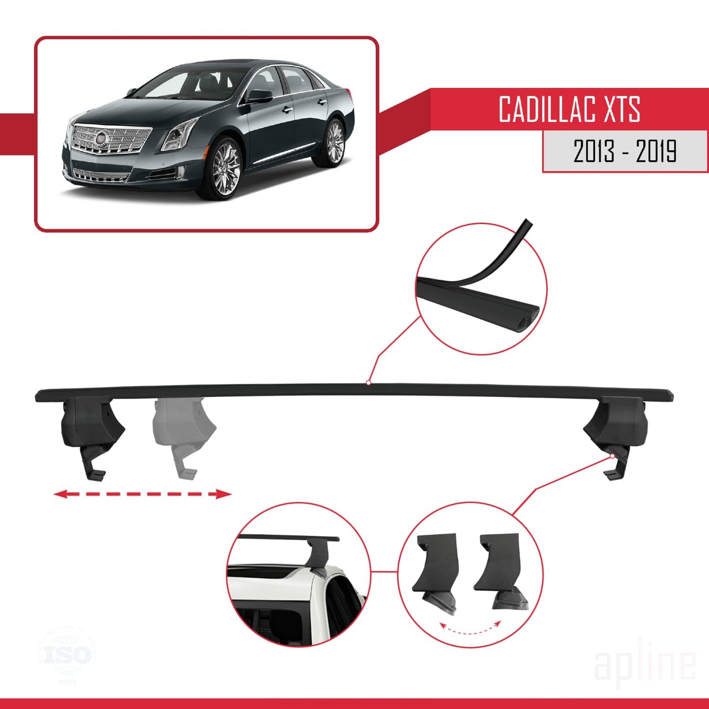 Compatible with Cadillac XTS 2013-2019 ACE-4 Car Roof Rack Cross Bar Black Aluminium 2 Bars