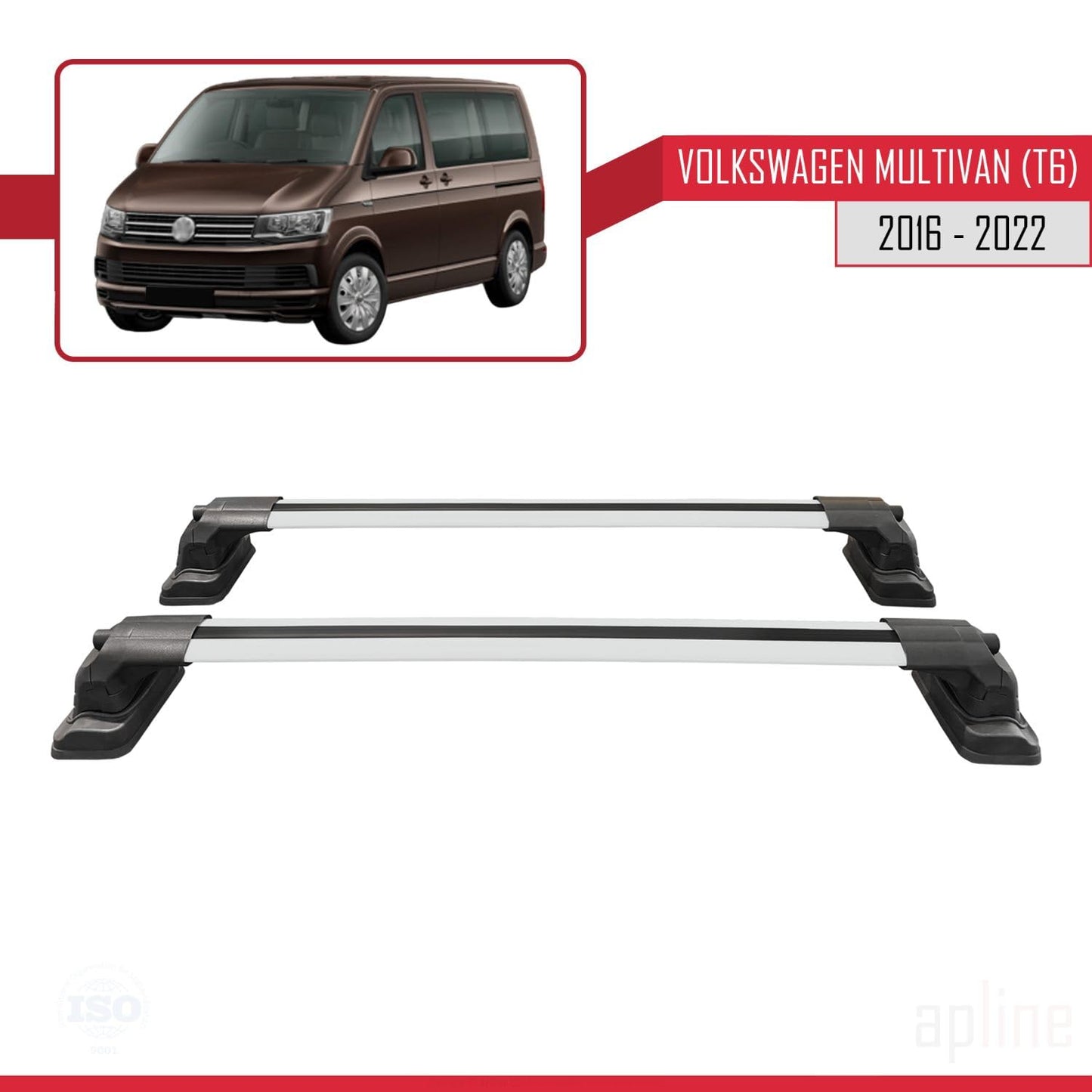 Compatible with Volkswagen Multivan (T6) 2016-2022 ACE-3 Car Roof Rack Cross Bar Grey Aluminium 2 Bars