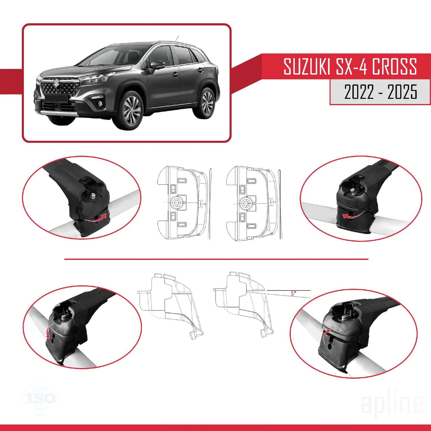 Compatible with Suzuki SX4 S-Cross 4 (JY) 2022-2025 ACE-2 Car Roof Rack Cross Bar Black Aluminium 2 Bars