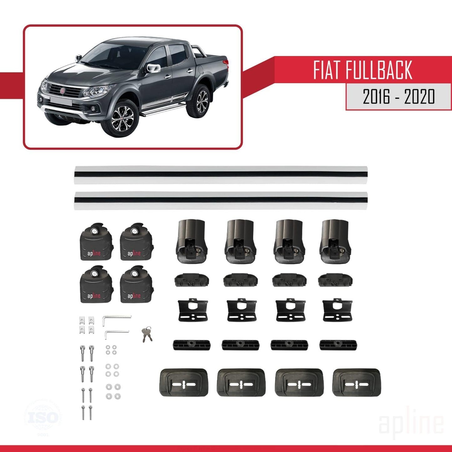 Compatible with Fiat Fullback 2016-2020 ACE-3 Car Roof Rack Cross Bar Grey Aluminium 2 Bars