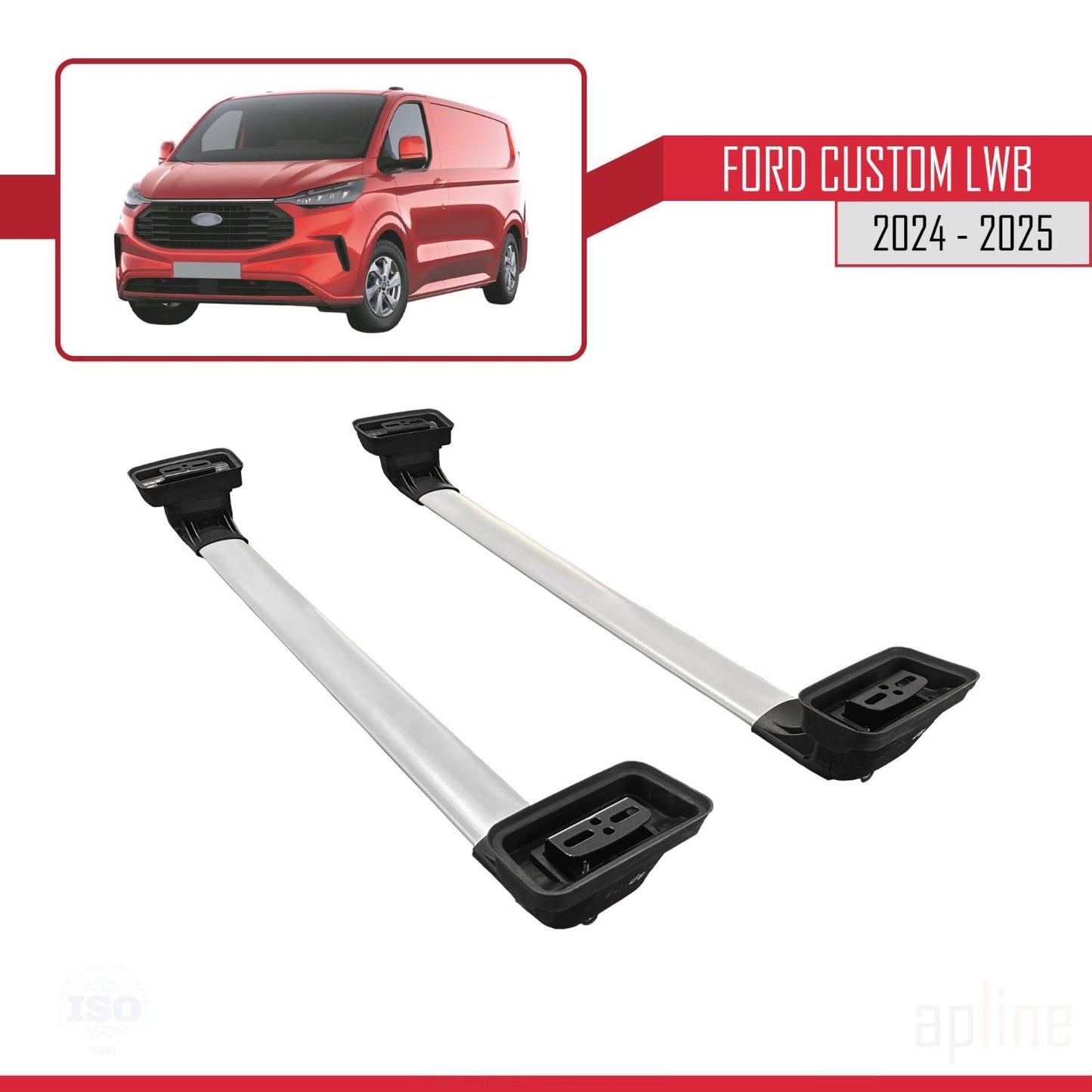 Compatible with Ford Custom 2024-2025 ACE-3 Car Roof Rack Cross Bar Grey Aluminium 2 Bars