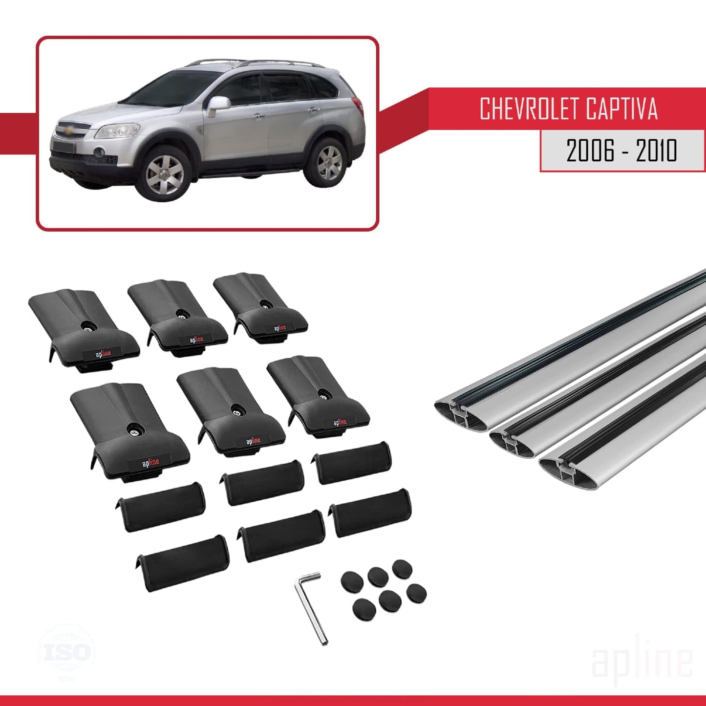 Compatible with Chevrolet Captiva 2006-2010 Fly Model Car Roof Rack Cross Bar Grey Aluminium 3 Bars
