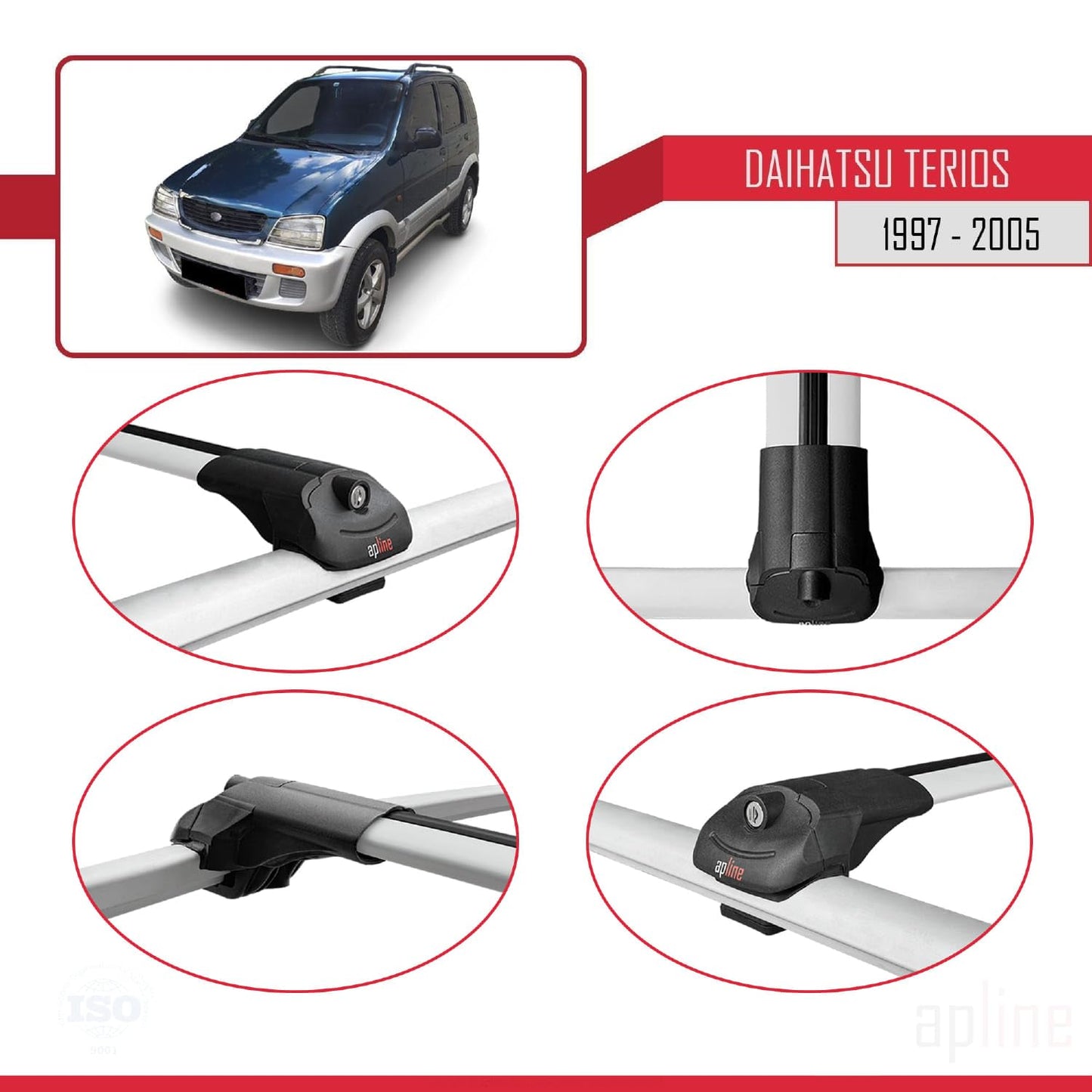 Compatible with Daihatsu Terios (J100) 1997-2005 ACE-1 Car Roof Rack Cross Bar Grey Aluminium 3 Bars
