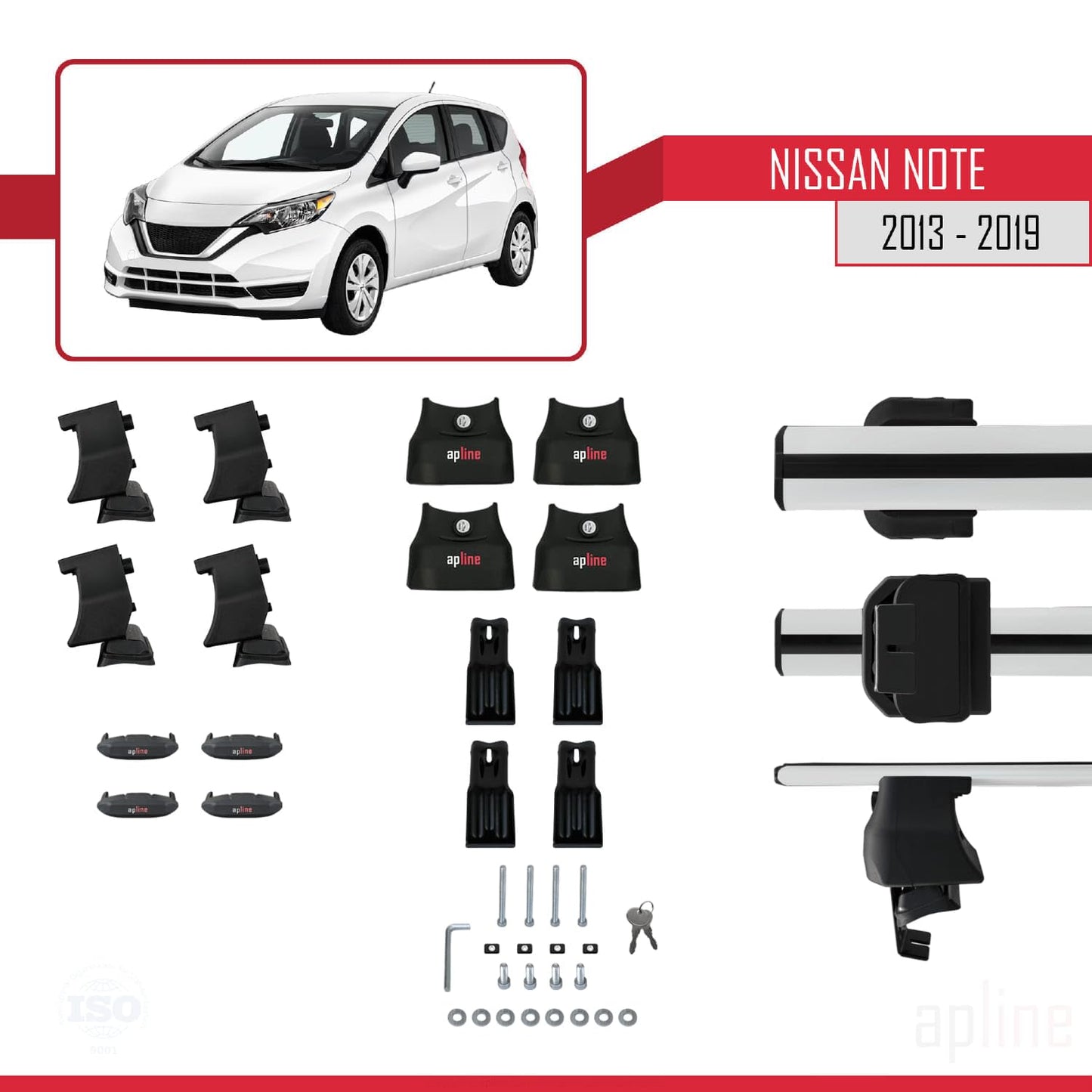 Compatible with Nissan Note 2 (E12) 2013-2019 ACE-4 Car Roof Rack Cross Bar Grey Aluminium 2 Bars