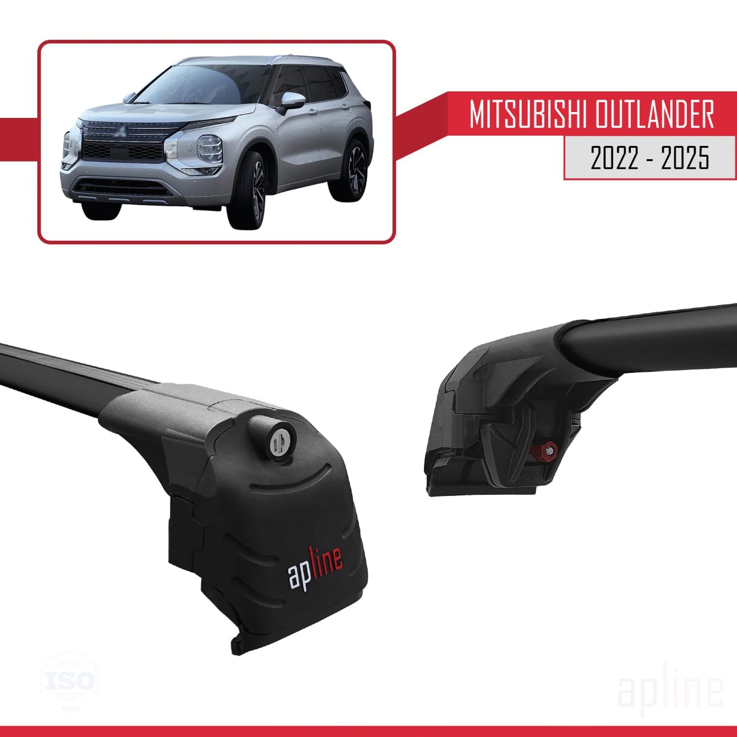 Compatible with Mitsubishi Outlander 2022-2025 ACE-2 Car Roof Rack Cross Bar Black Aluminium 2 Bars