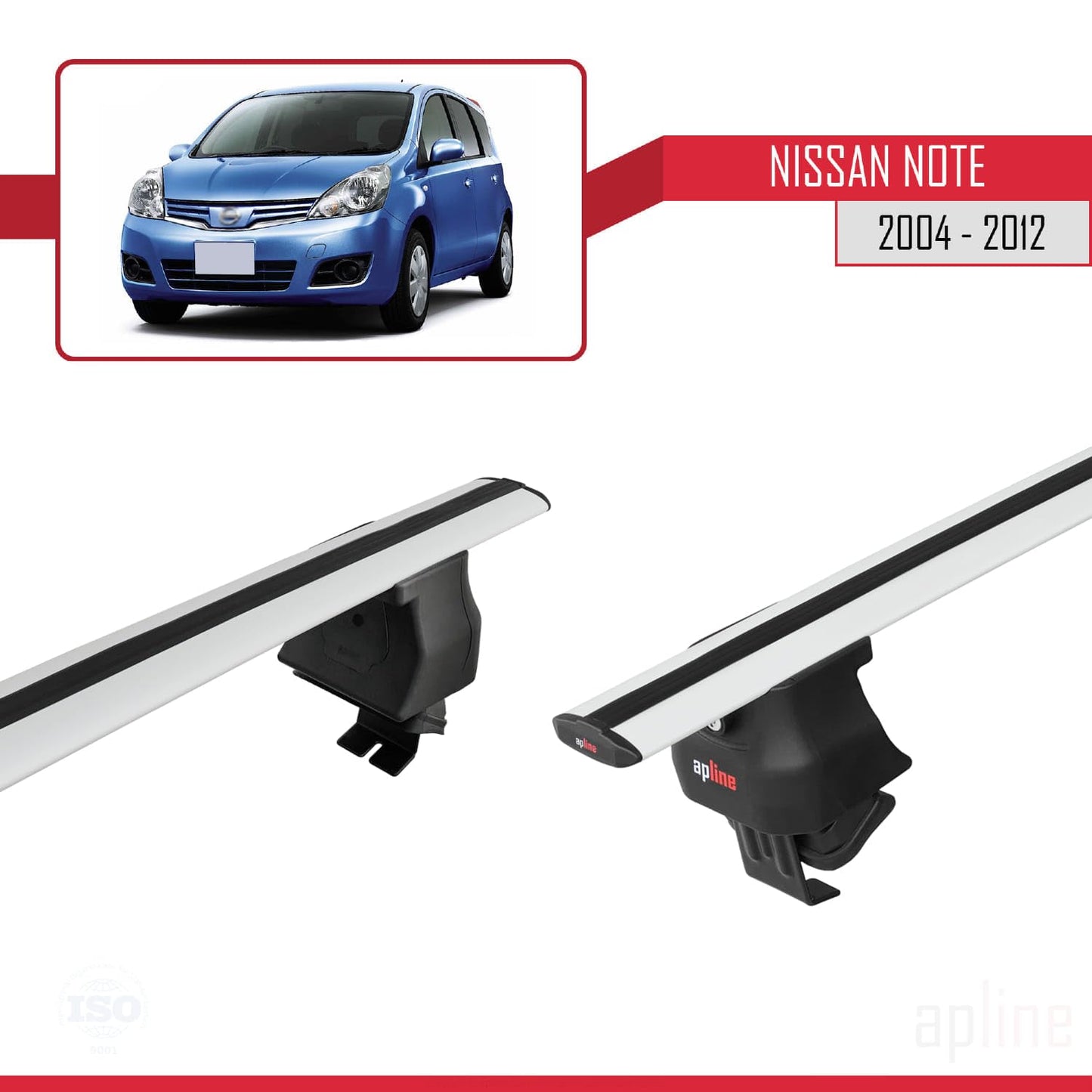 Compatible with Nissan Note (E11) 2004-2012 ACE-4 Car Roof Rack Cross Bar Grey Aluminium 2 Bars